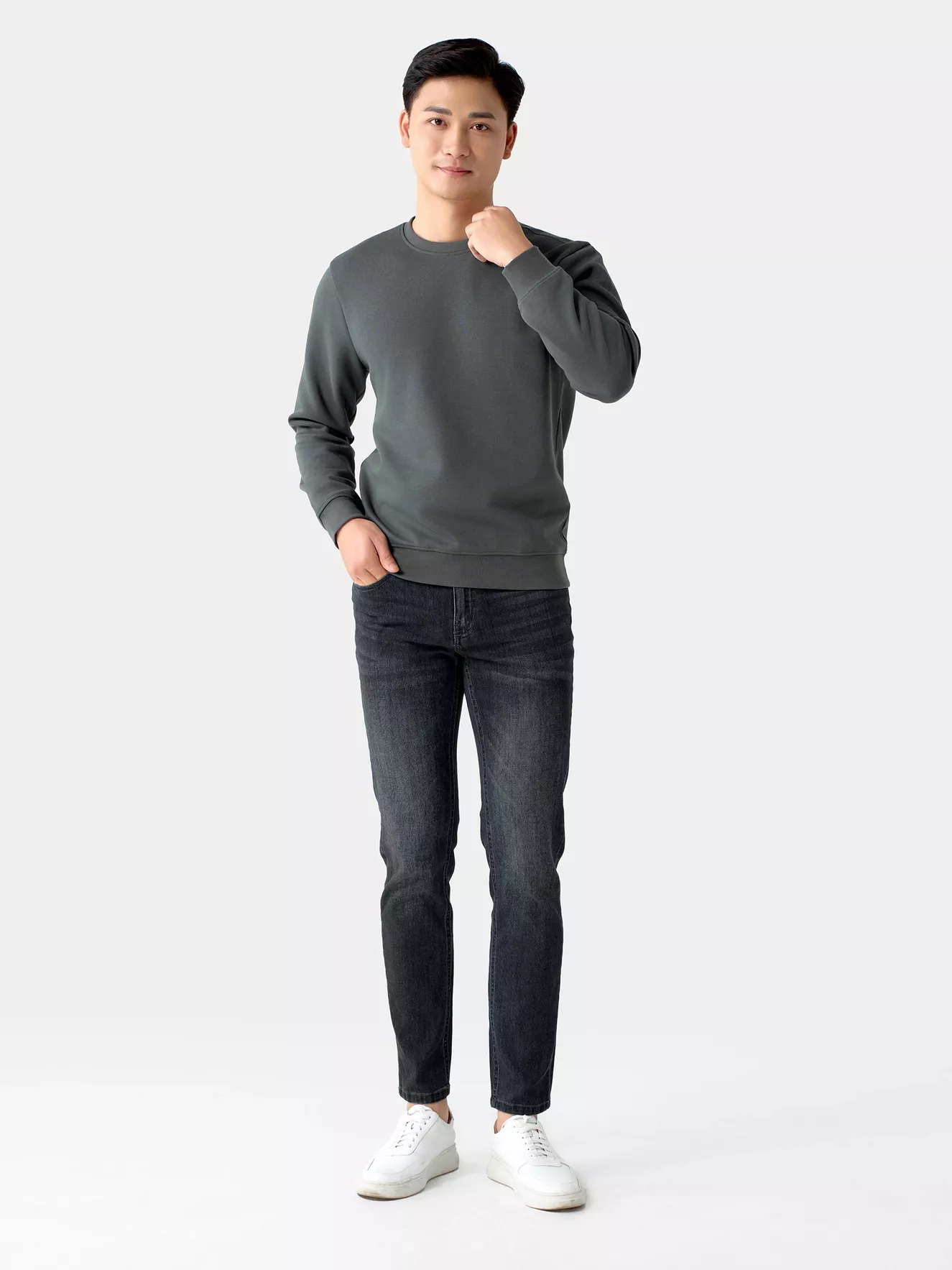 Áo Nỉ Nam Thu Đông 5S Fashion Trơn Basic Phom Slimfit ANI24027