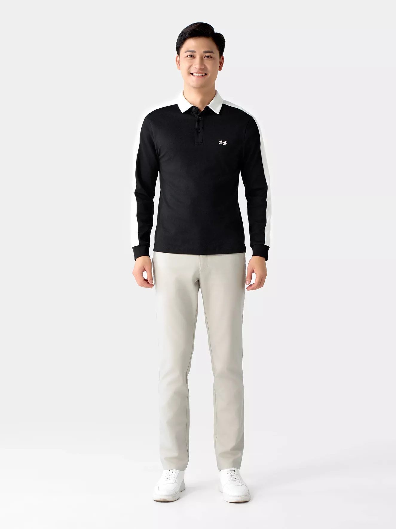 Áo Polo Nam Cotton Dài Tay Can Phối 5S Fashion Phom Slimfit APD24002