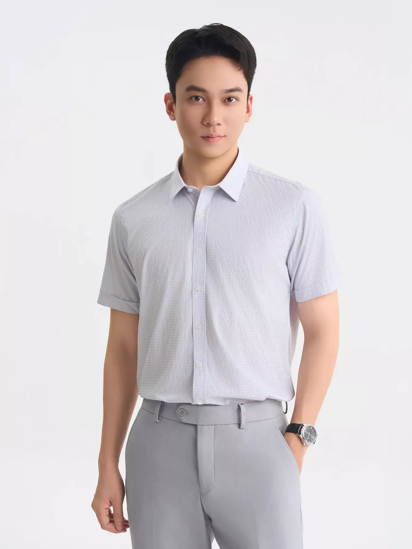 Áo Sơ Mi Nam Ngắn Tay 5S Fashion Casual Kẻ Sọc ASC25010