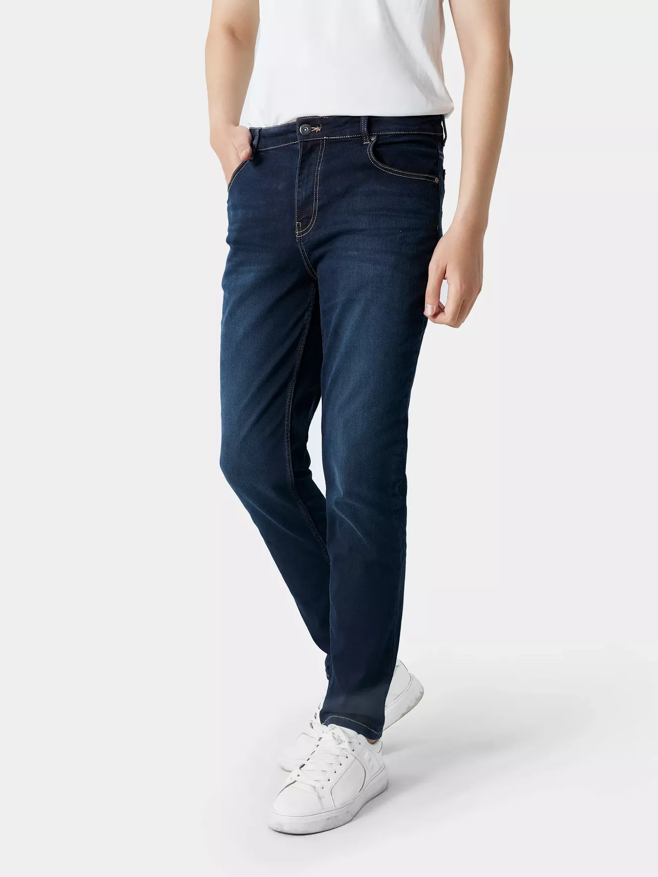 Quần Jean Nam Trơn 5S Fashion Vải Recycled Phom Slimfit QBD23003