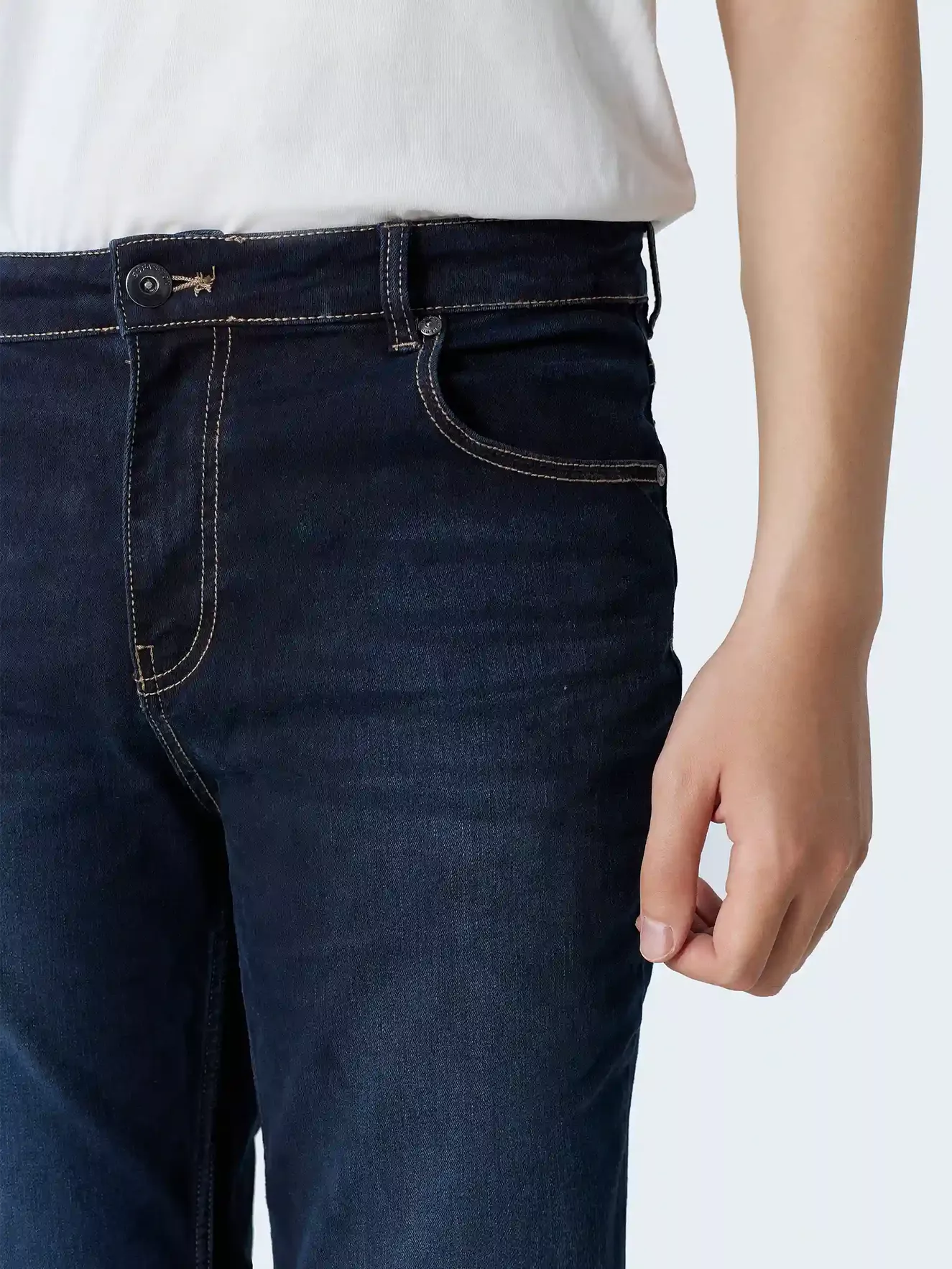 Quần Jean Nam Trơn 5S Fashion Vải Recycled Phom Slimfit QBD23003