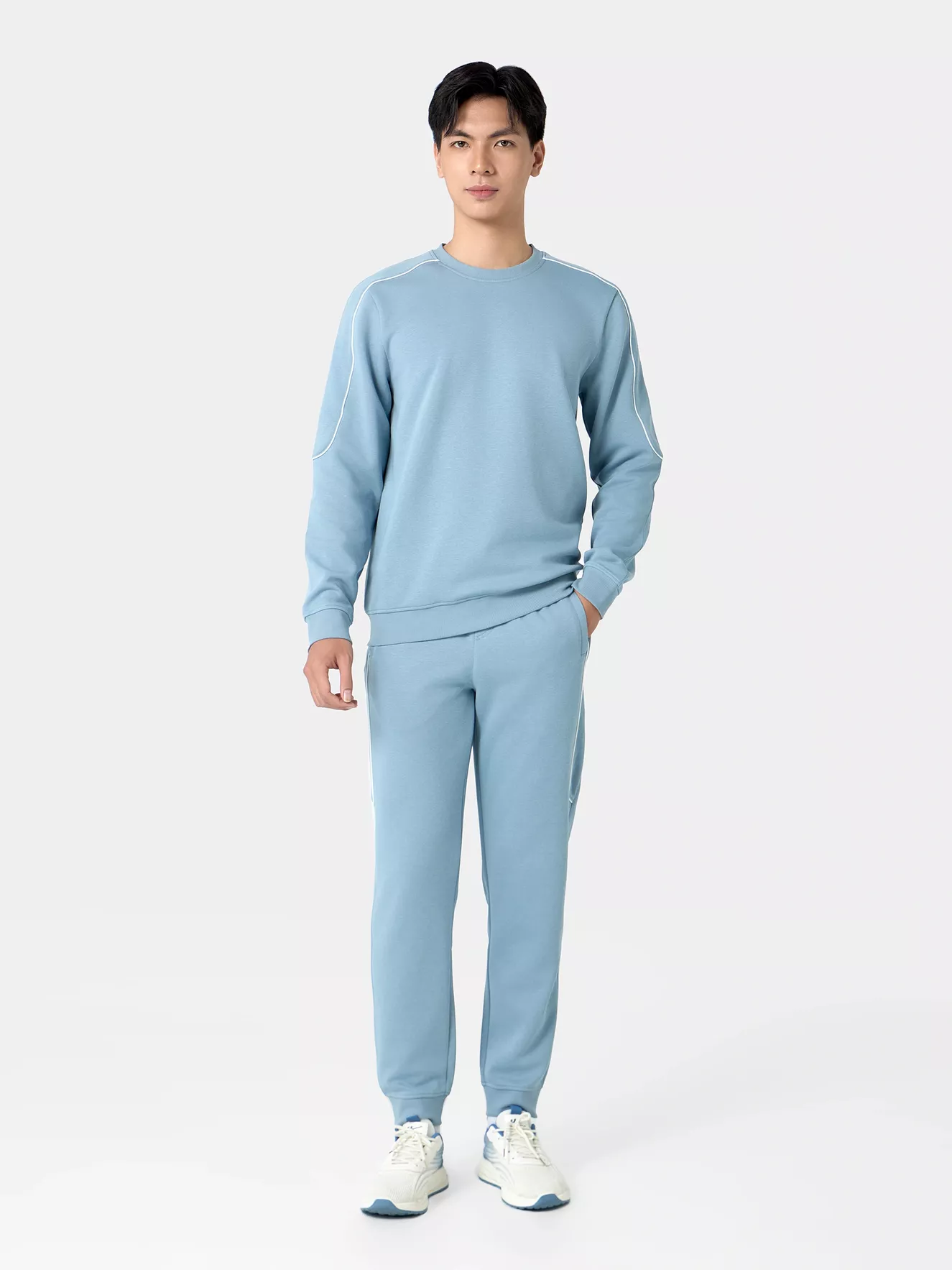 Bộ Nỉ Nam Cổ Tròn 5S Fashion Phối Line Khỏe Khoắn Slimfit BNI24020