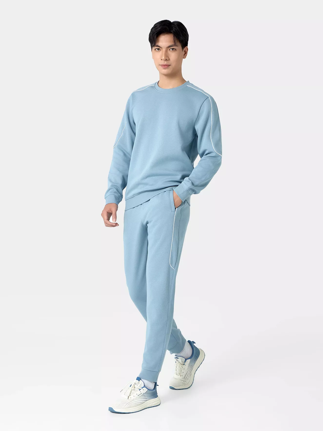 Bộ Nỉ Nam Cổ Tròn 5S Fashion Phối Line Khỏe Khoắn Slimfit BNI24020