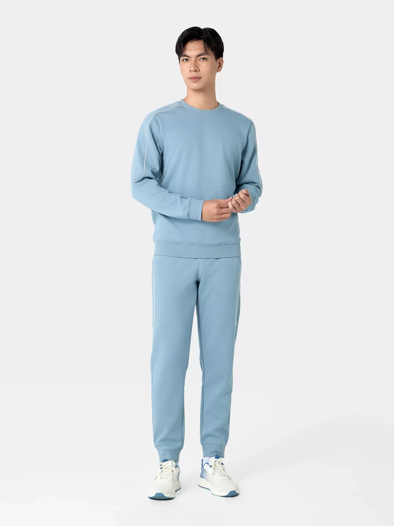 Bộ Nỉ Nam Cổ Tròn 5S Fashion Phối Line Khỏe Khoắn Slimfit BNI24020