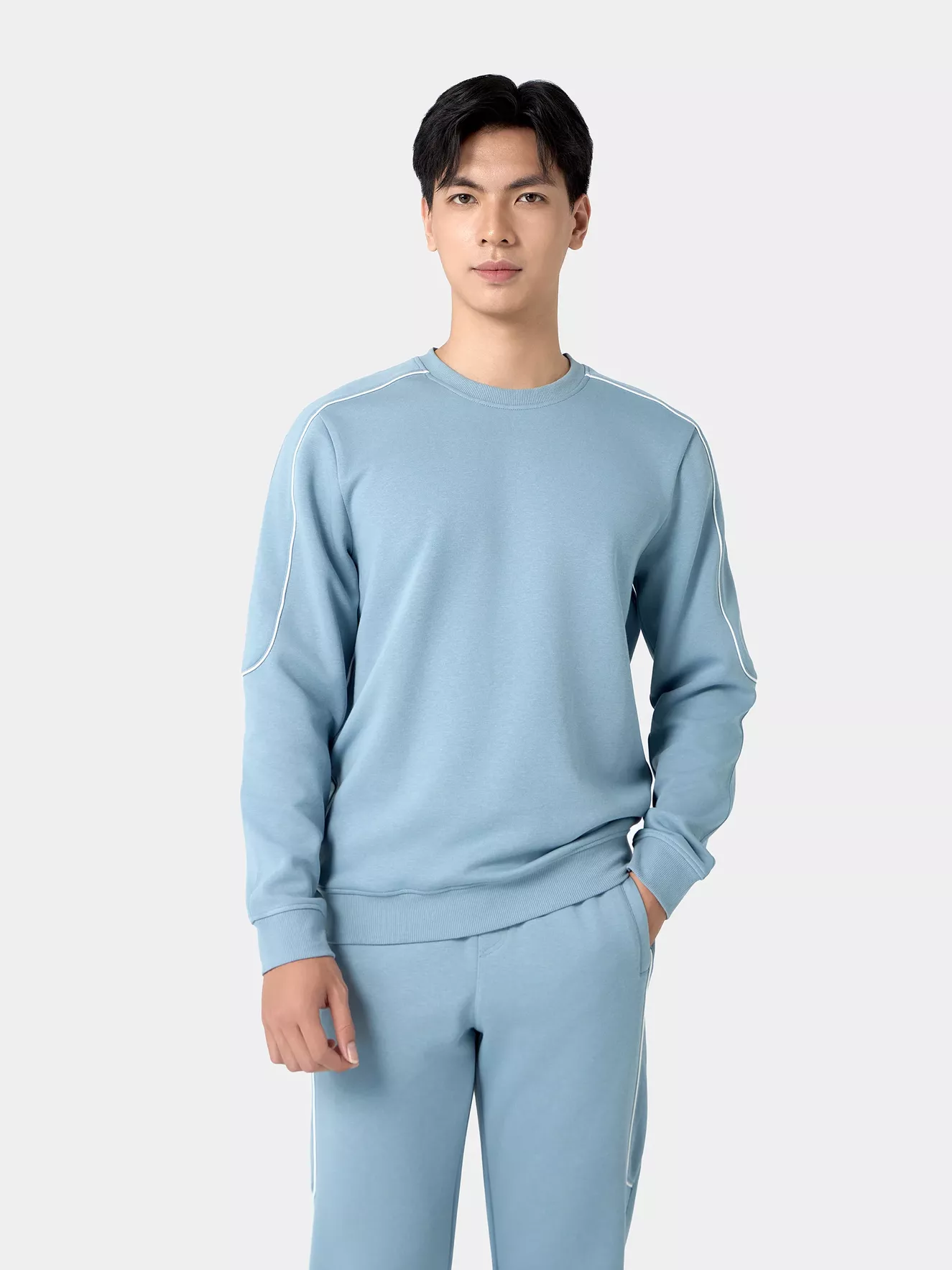 Bộ Nỉ Nam Cổ Tròn 5S Fashion Phối Line Khỏe Khoắn Slimfit BNI24020