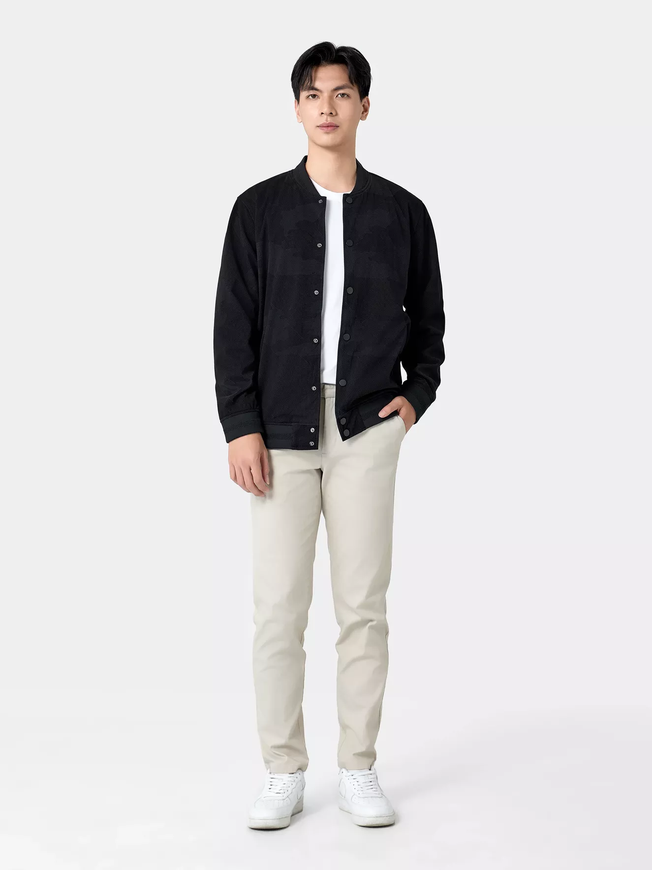 Áo Khoác Bomber Varsity Nam 5S Fashion Dệt Họa Tiết Cao Cấp AKB24010