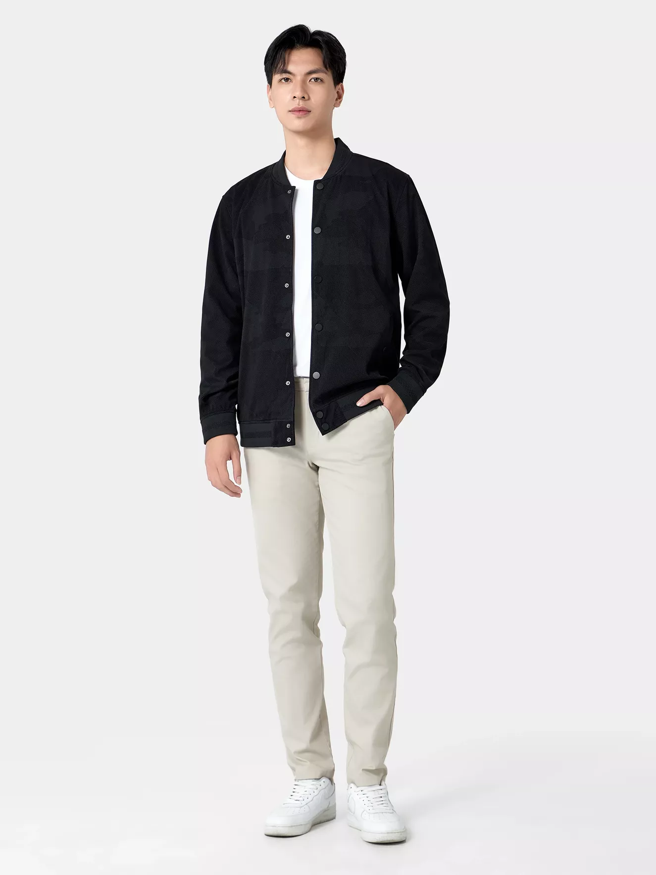 Áo Khoác Bomber Varsity Nam 5S Fashion Dệt Họa Tiết Cao Cấp AKB24010