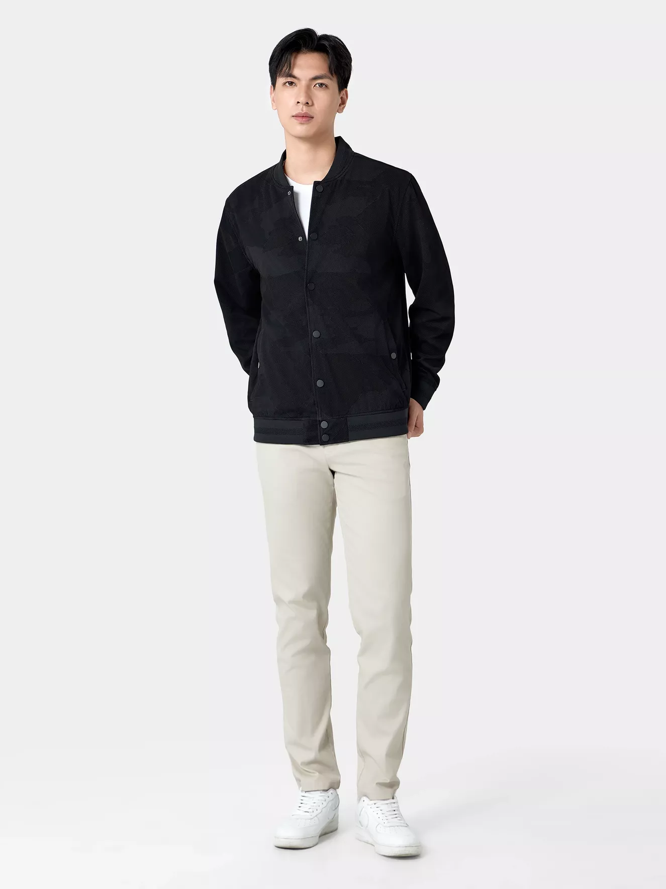 Áo Khoác Bomber Varsity Nam 5S Fashion Dệt Họa Tiết Cao Cấp AKB24010