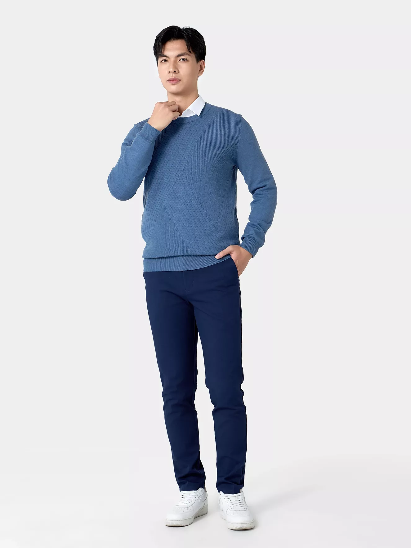 Áo Len Nam Họa Tiết Dệt Trơn Cổ Tròn 5S Fashion ALE24008