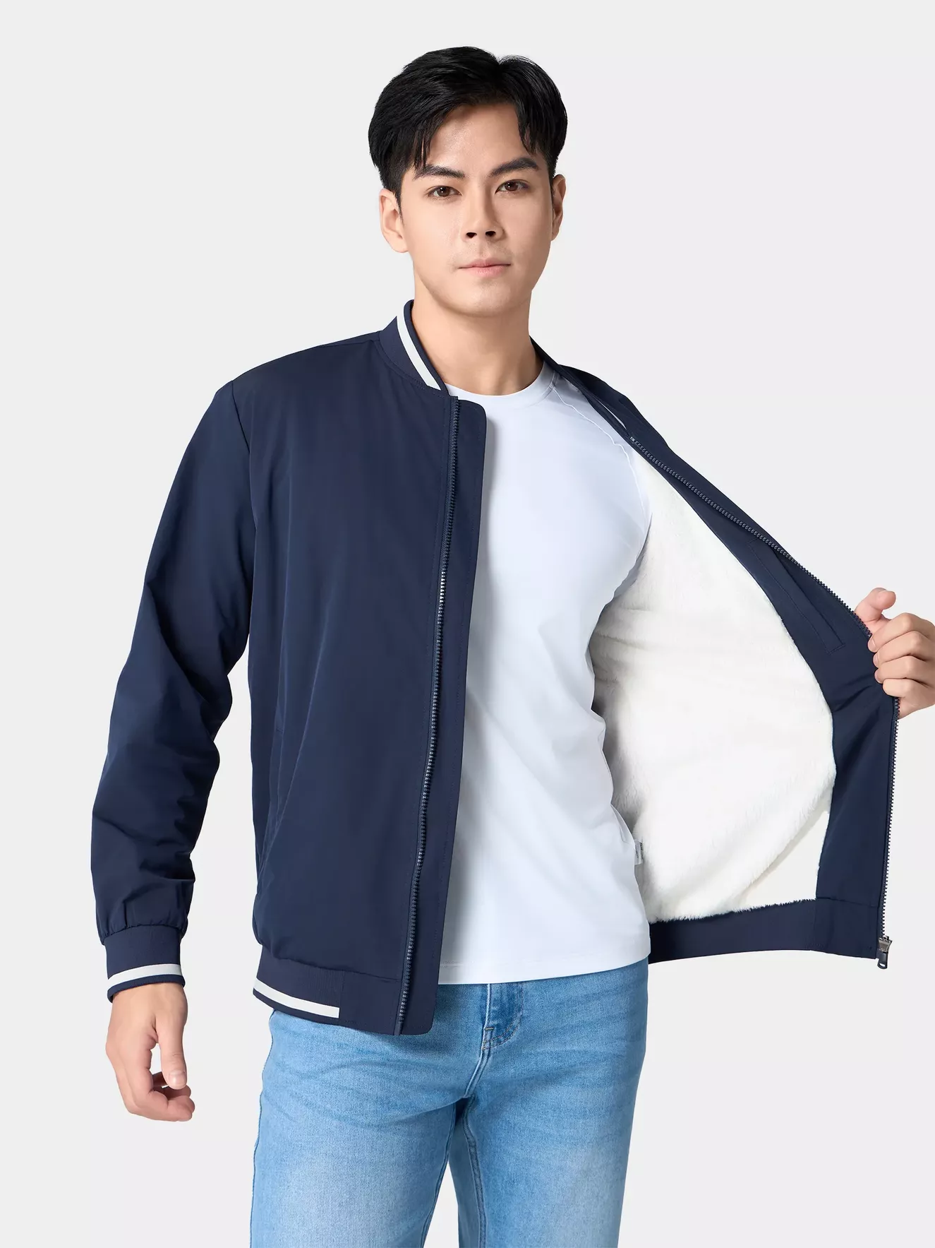 Áo Khoác Bomber Nam 5S Fashion Lót Lông In Logo AKB24017