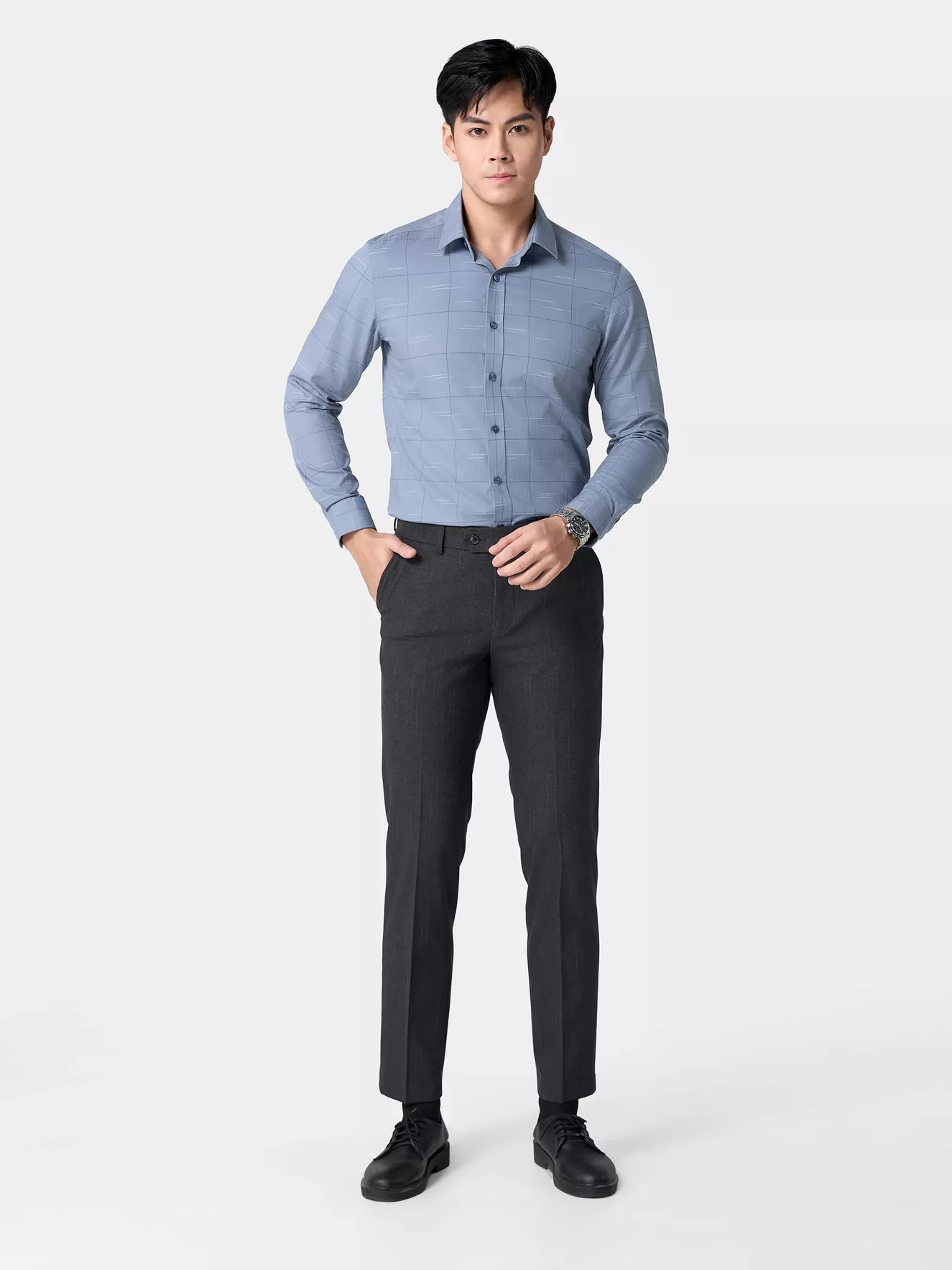 Áo Sơ Mi Nam Dài Tay Kẻ Ô 5S Fashion Slimfit ASM24012