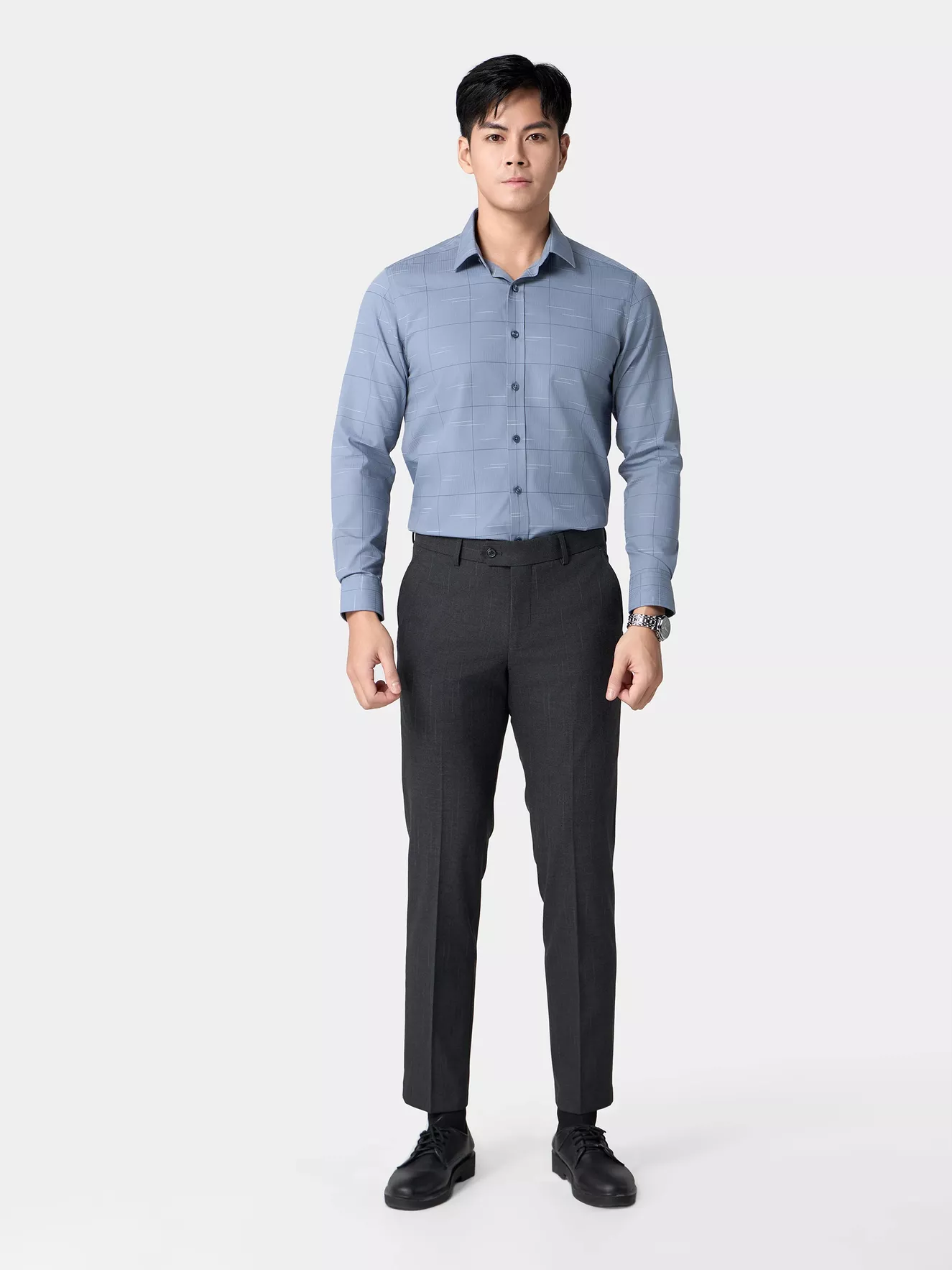 Áo Sơ Mi Nam Dài Tay Kẻ Ô 5S Fashion Slimfit ASM24012