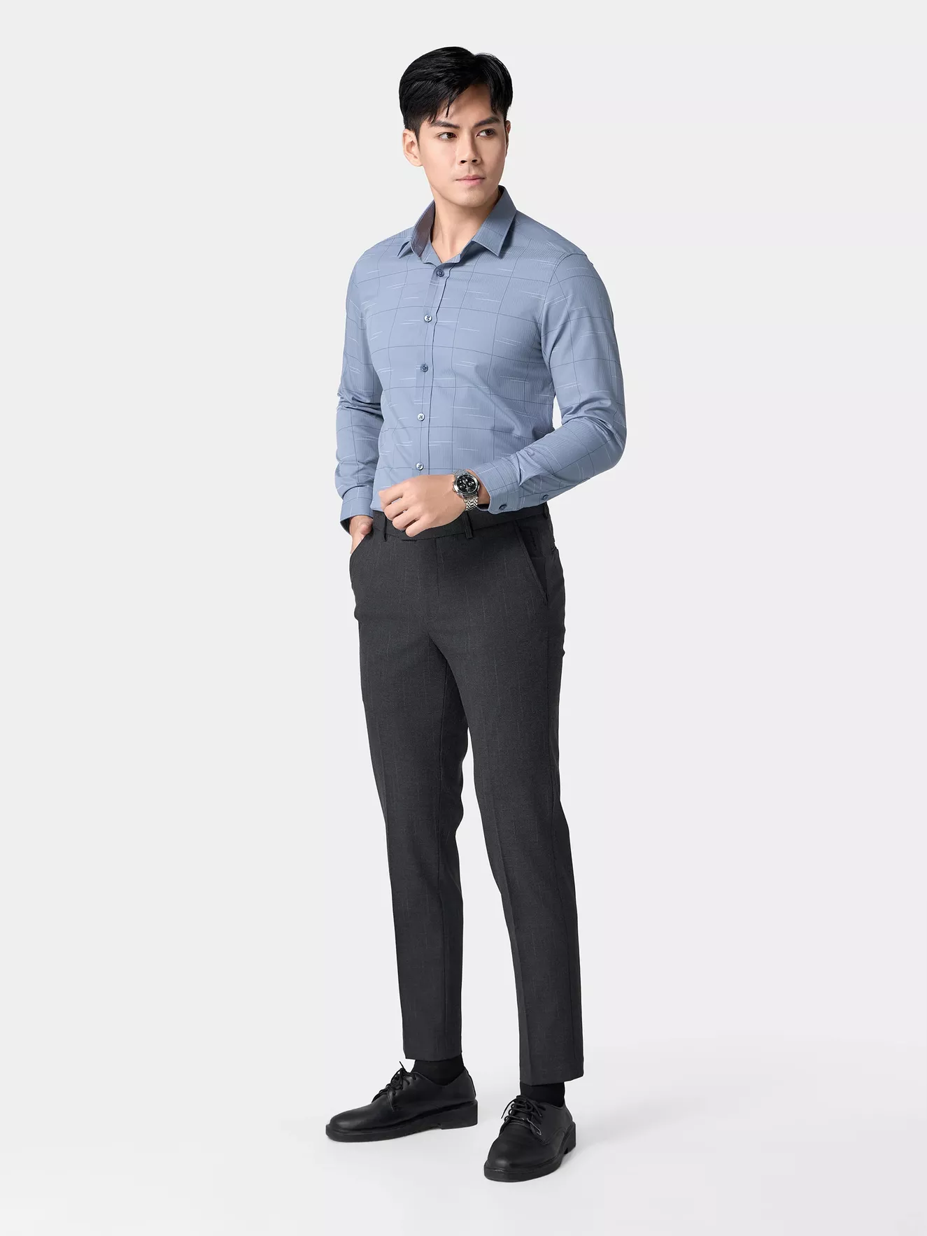 Áo Sơ Mi Nam Dài Tay Kẻ Ô 5S Fashion Slimfit ASM24012