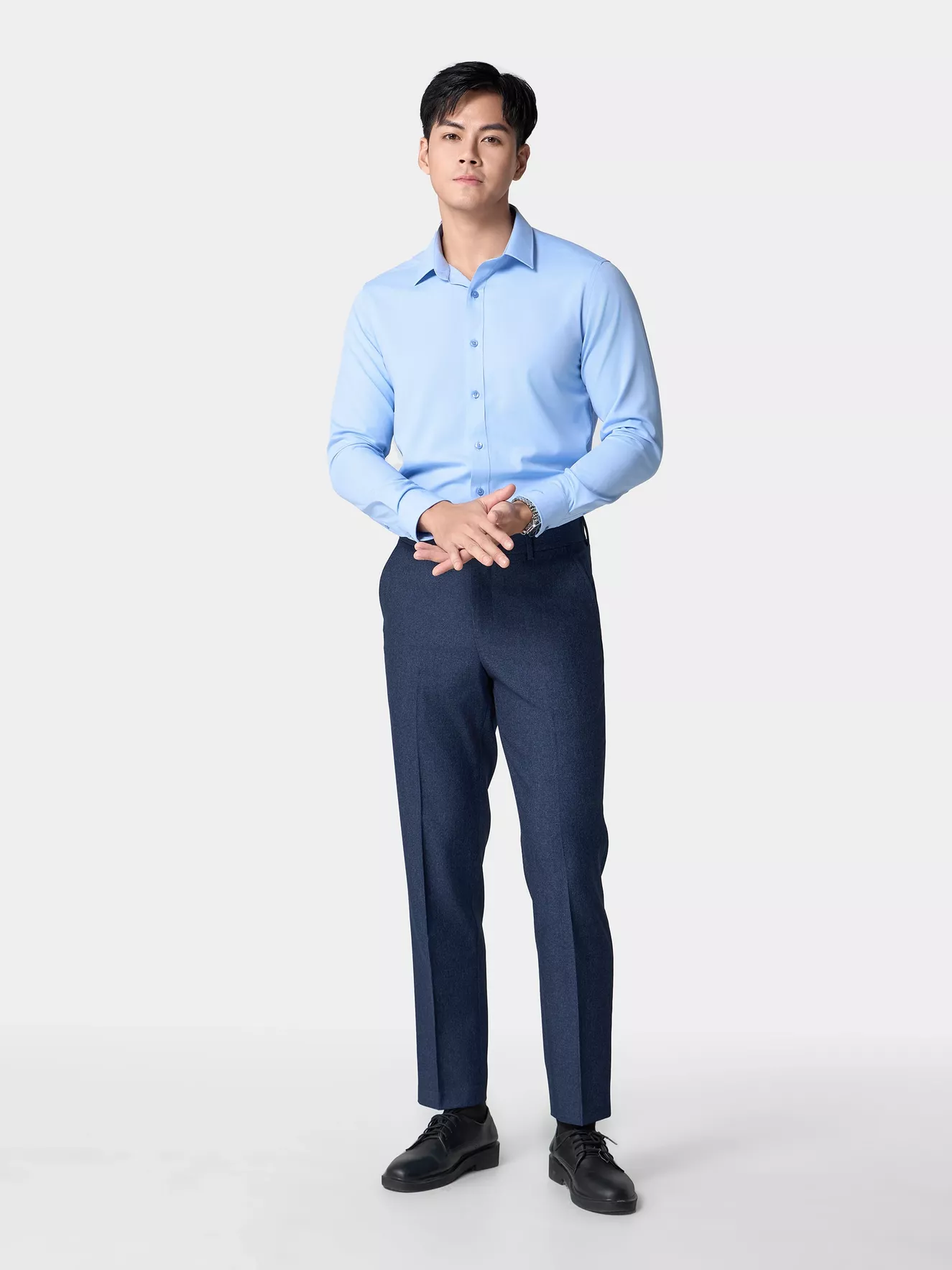 Áo Sơ Mi Nam Dài Tay Xanh 5S Fashion Phom Slimfit ASM24027