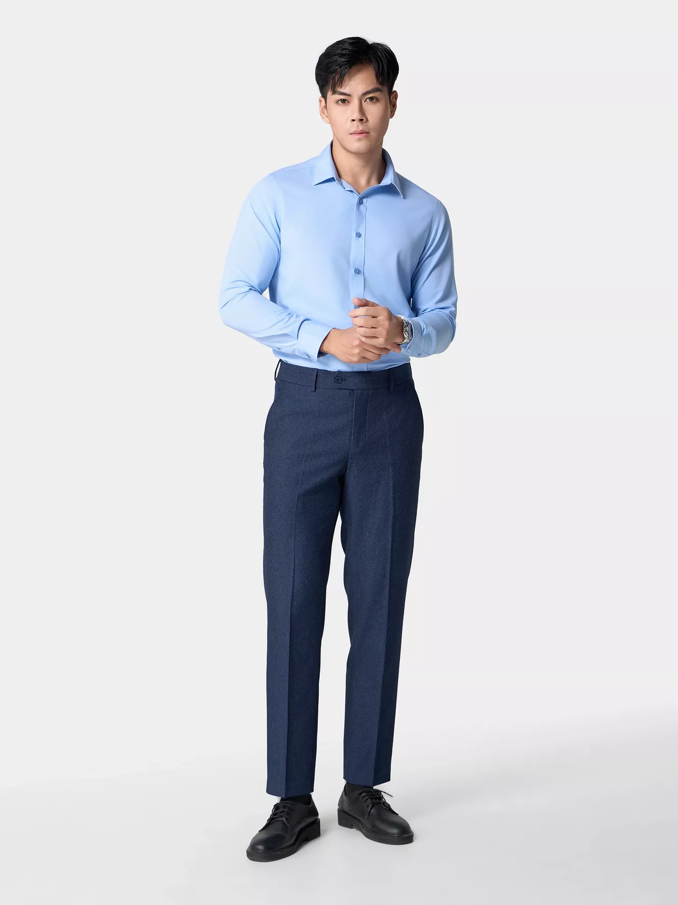 Áo Sơ Mi Nam Dài Tay Xanh 5S Fashion Phom Slimfit ASM24027