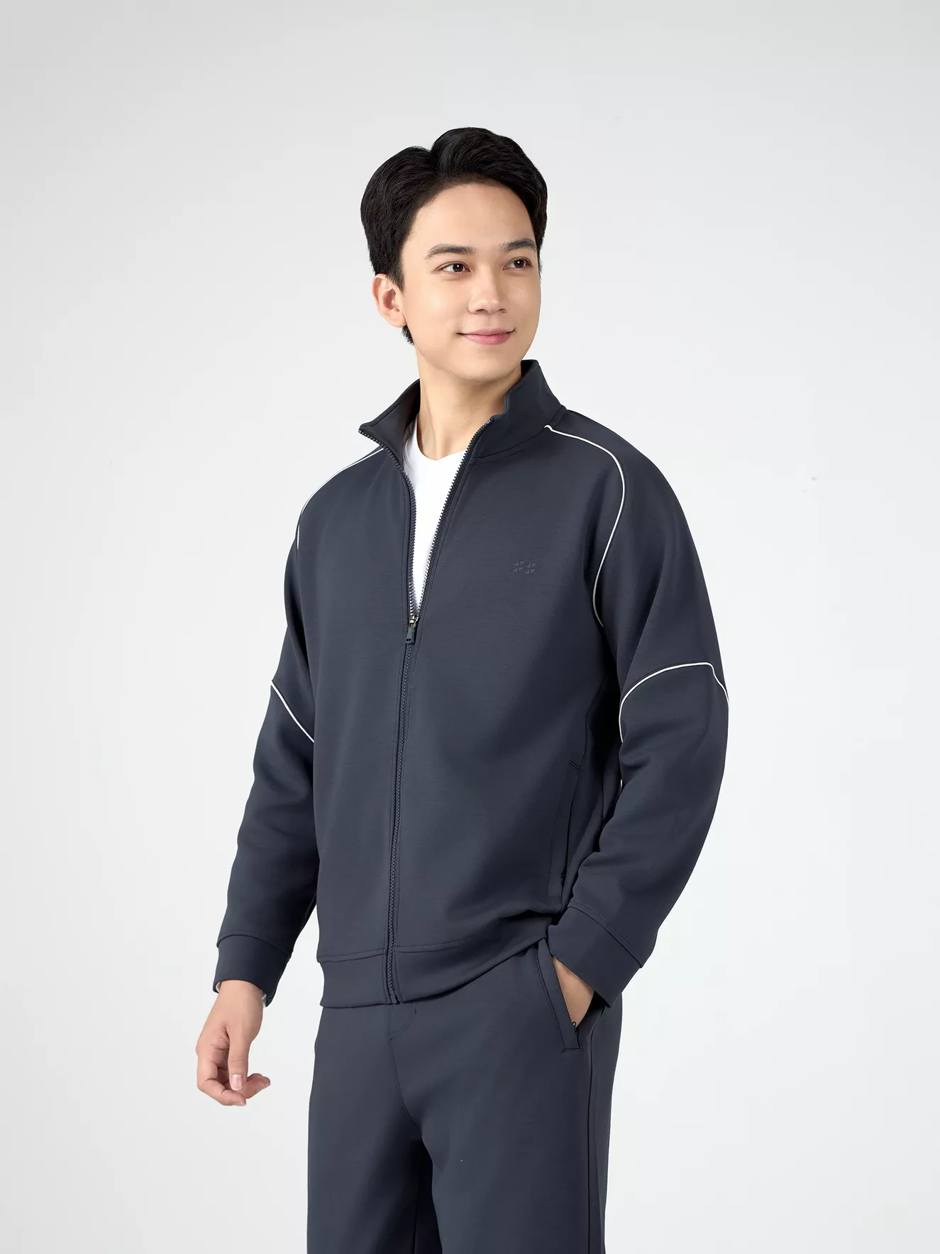 Áo Nỉ Khóa Nam 5S Fashion Phối Line Slimfit BAKN24027