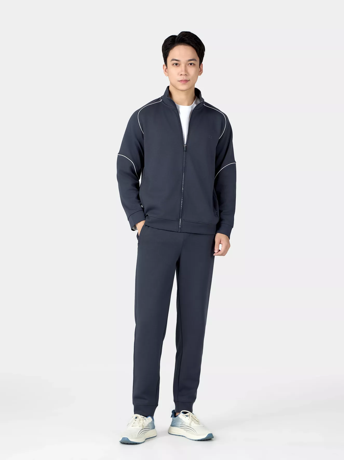 Áo Nỉ Khóa Nam 5S Fashion Phối Line Slimfit BAKN24027