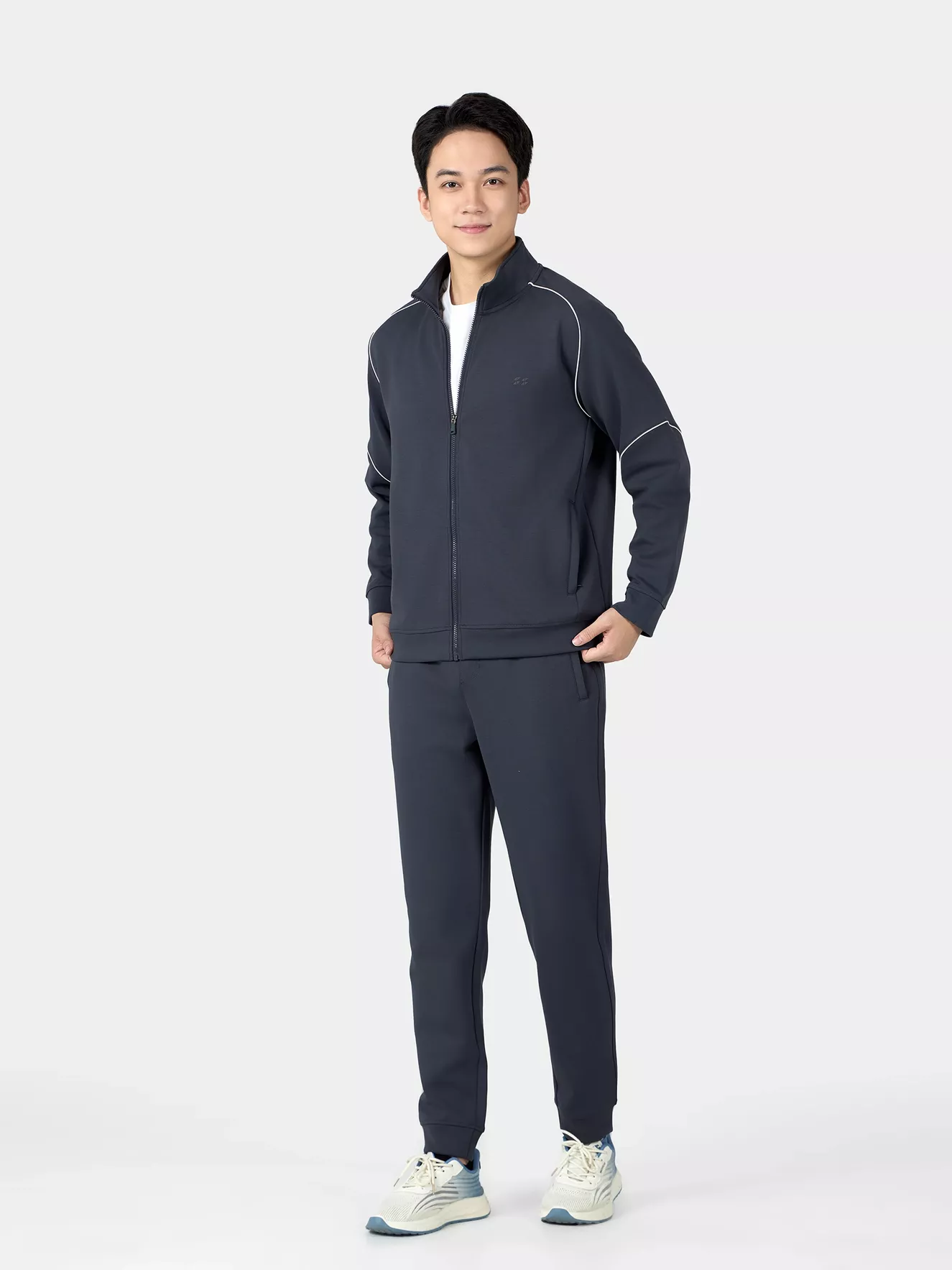 Áo Nỉ Khóa Nam 5S Fashion Phối Line Slimfit BAKN24027