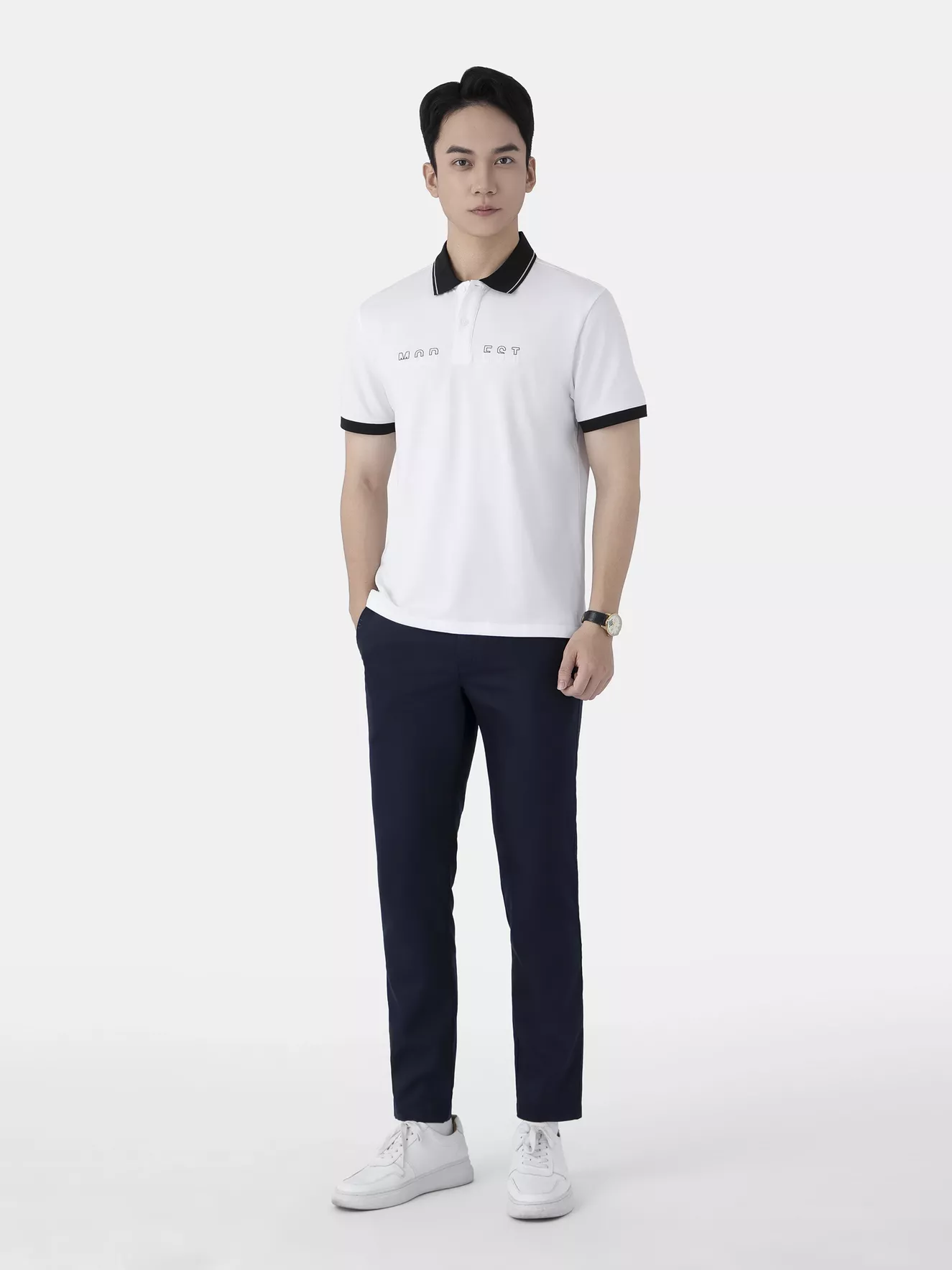 Áo Polo Nam 5S Fashion Phối Cổ In Chữ Phom Slimfit APC25122