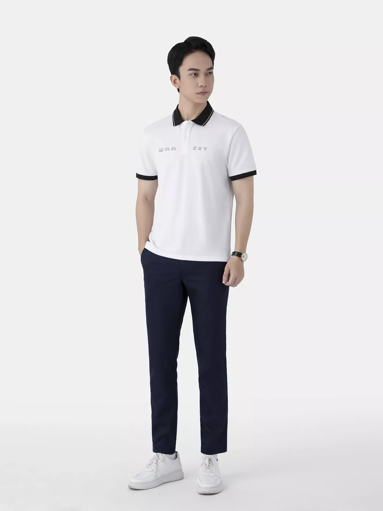 Áo Polo Nam 5S Fashion Phối Cổ In Chữ Phom Slimfit APC25122