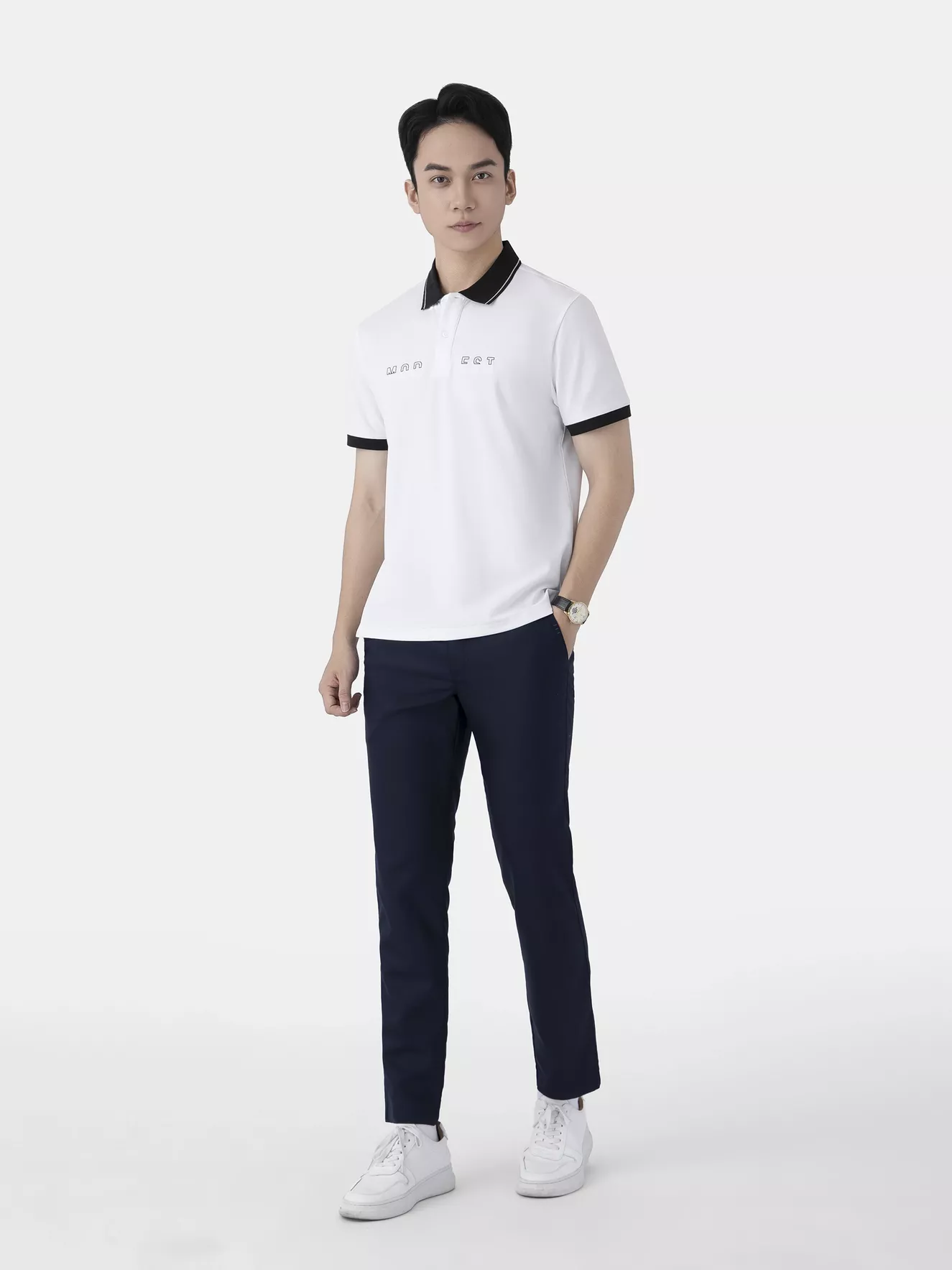 Áo Polo Nam 5S Fashion Phối Cổ In Chữ Phom Slimfit APC25122