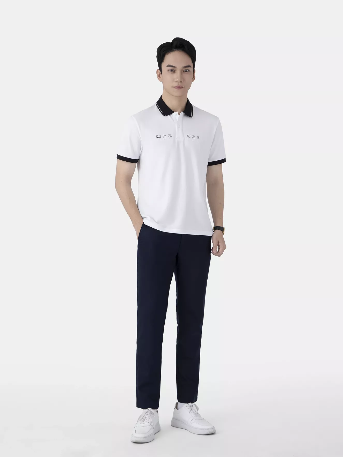 Áo Polo Nam 5S Fashion Phối Cổ In Chữ Phom Slimfit APC25122