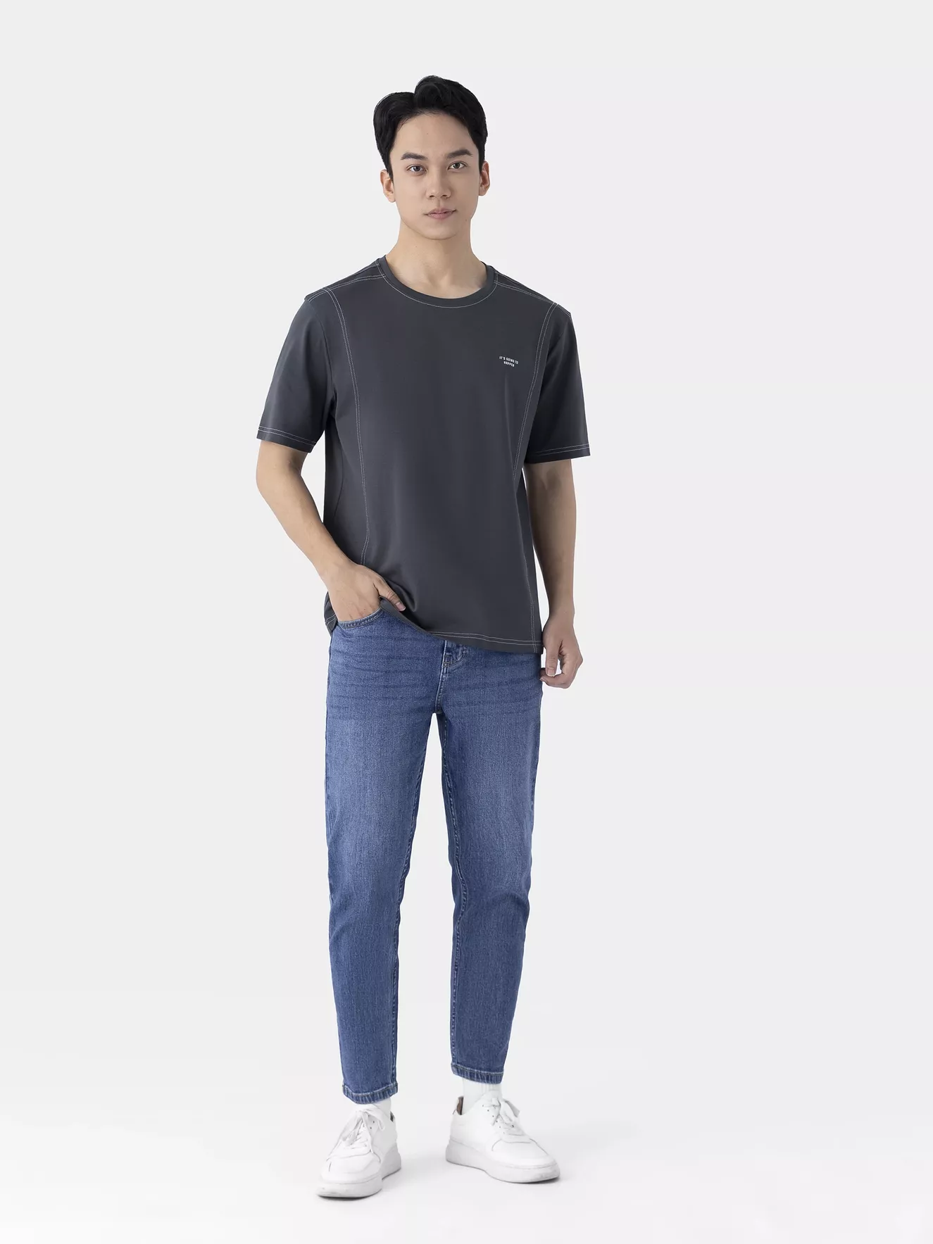 Áo Thun Nam Ngắn Tay 5S Fashion Chần Chỉ Phong Cách ATS25001