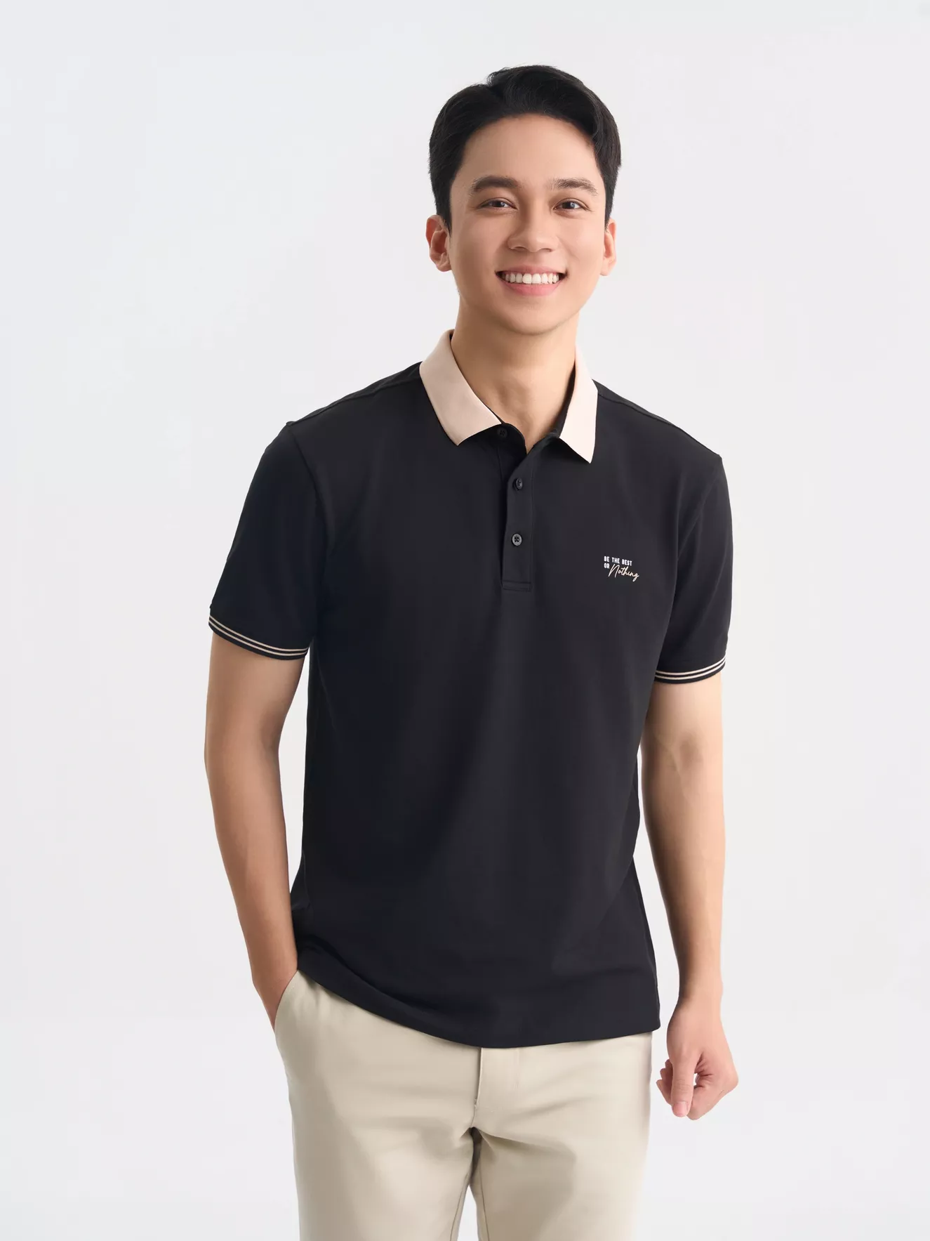 Áo Polo Nam Can Phối In Chữ 5S Fashion Trẻ Trung APC25006
