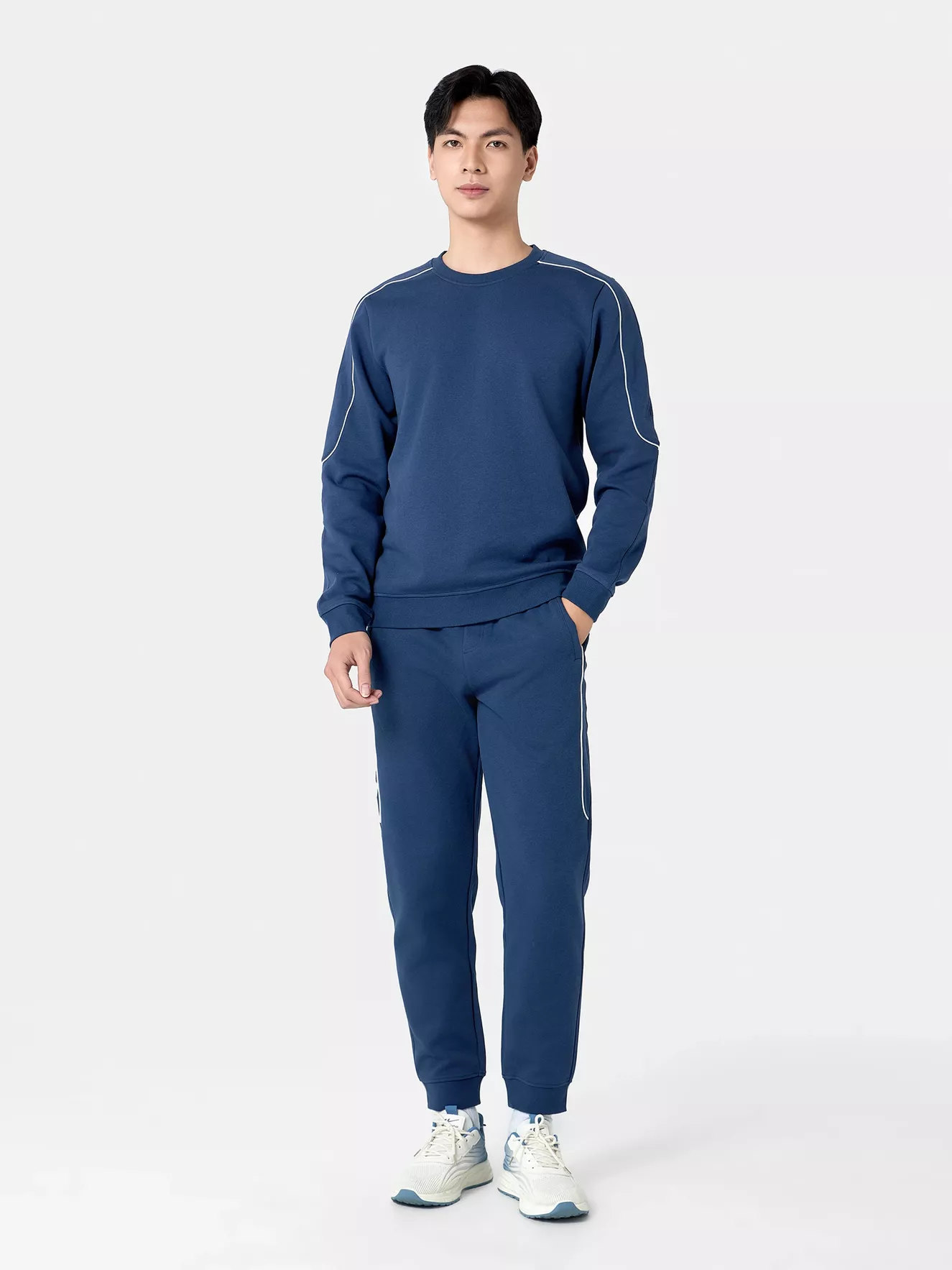 Bộ Nỉ Nam Cổ Tròn 5S Fashion Phối Line Khỏe Khoắn Slimfit BNI24020