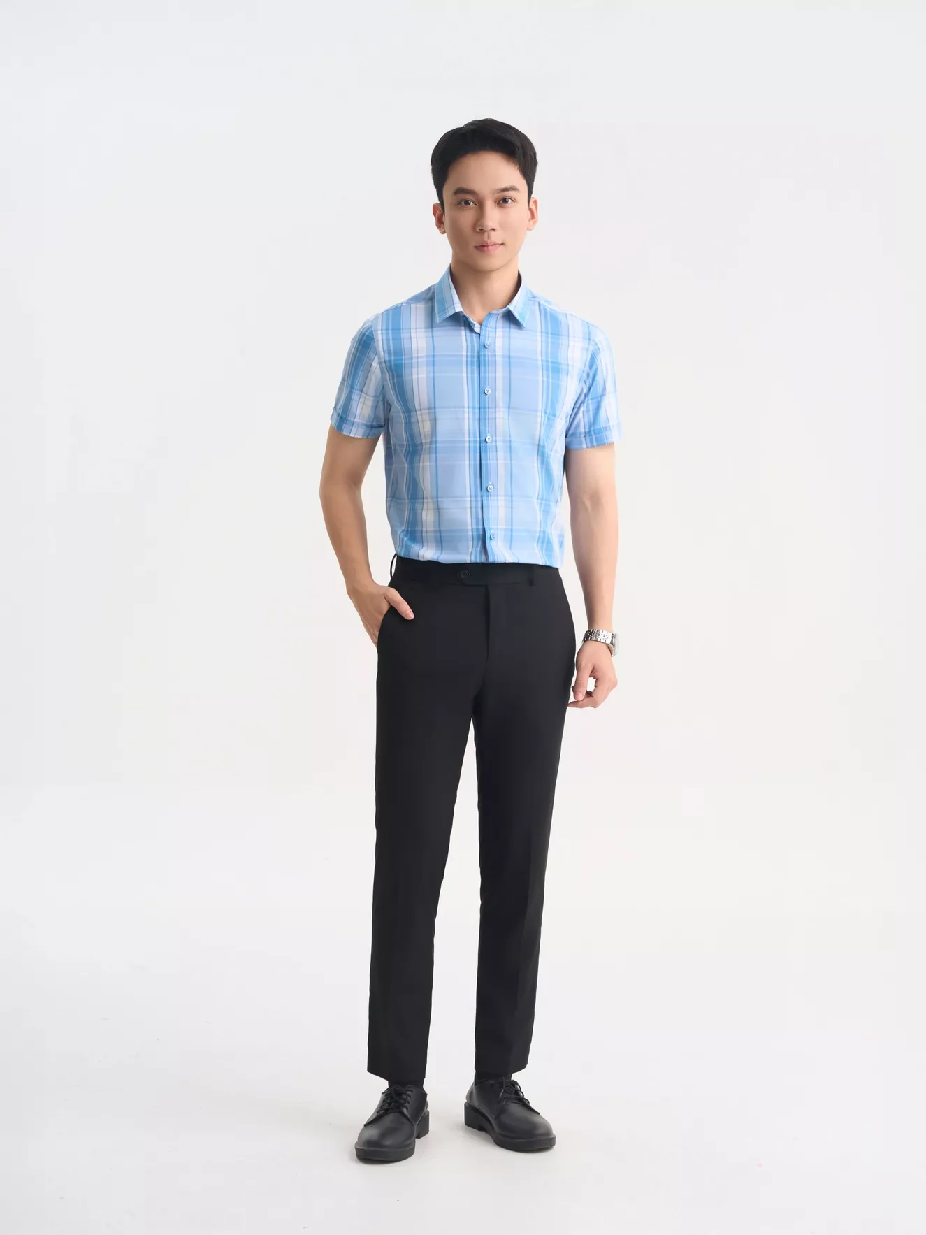 Áo Sơ Mi Nam Cộc Tay 5S Fashion Kẻ Caro Phom Slimfit ASC25015