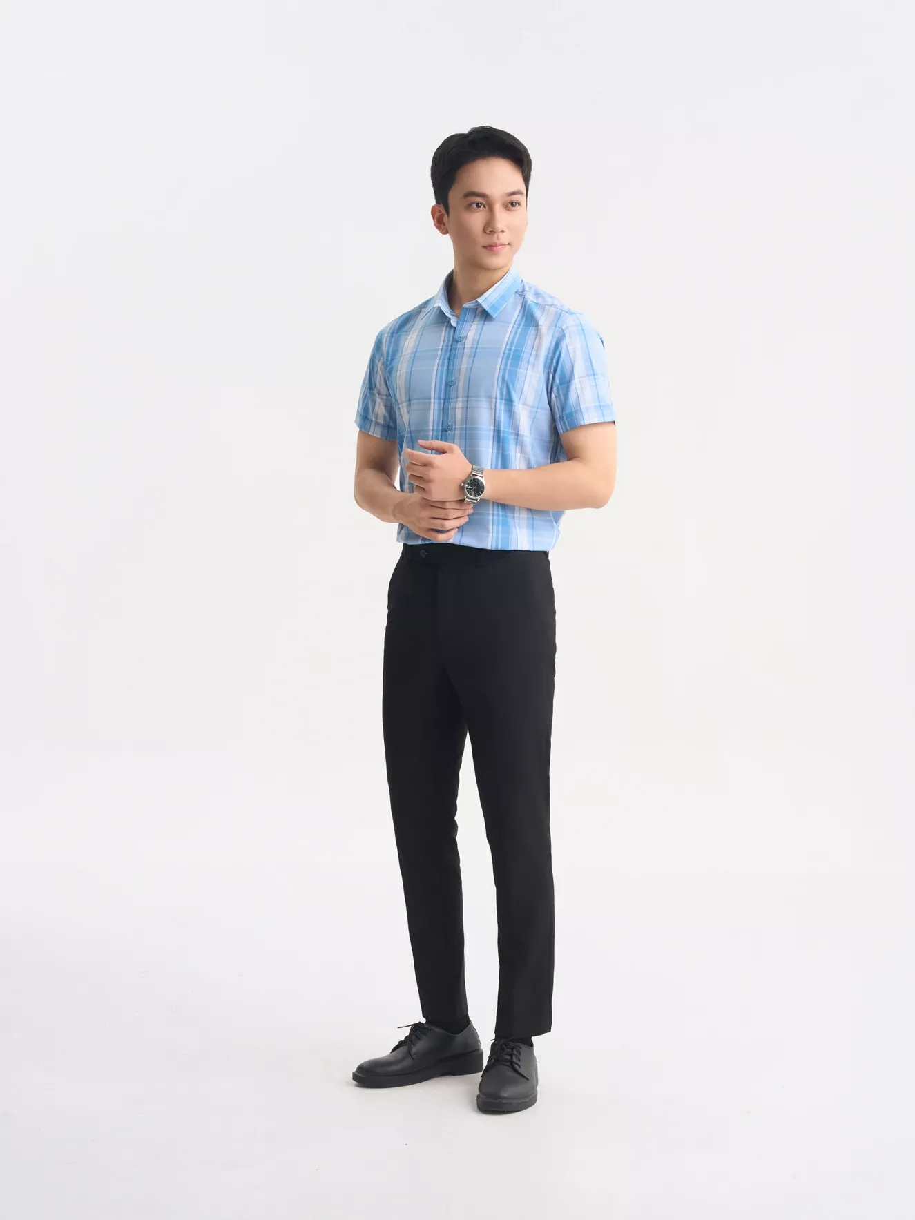 Áo Sơ Mi Nam Cộc Tay 5S Fashion Kẻ Caro Phom Slimfit ASC25015
