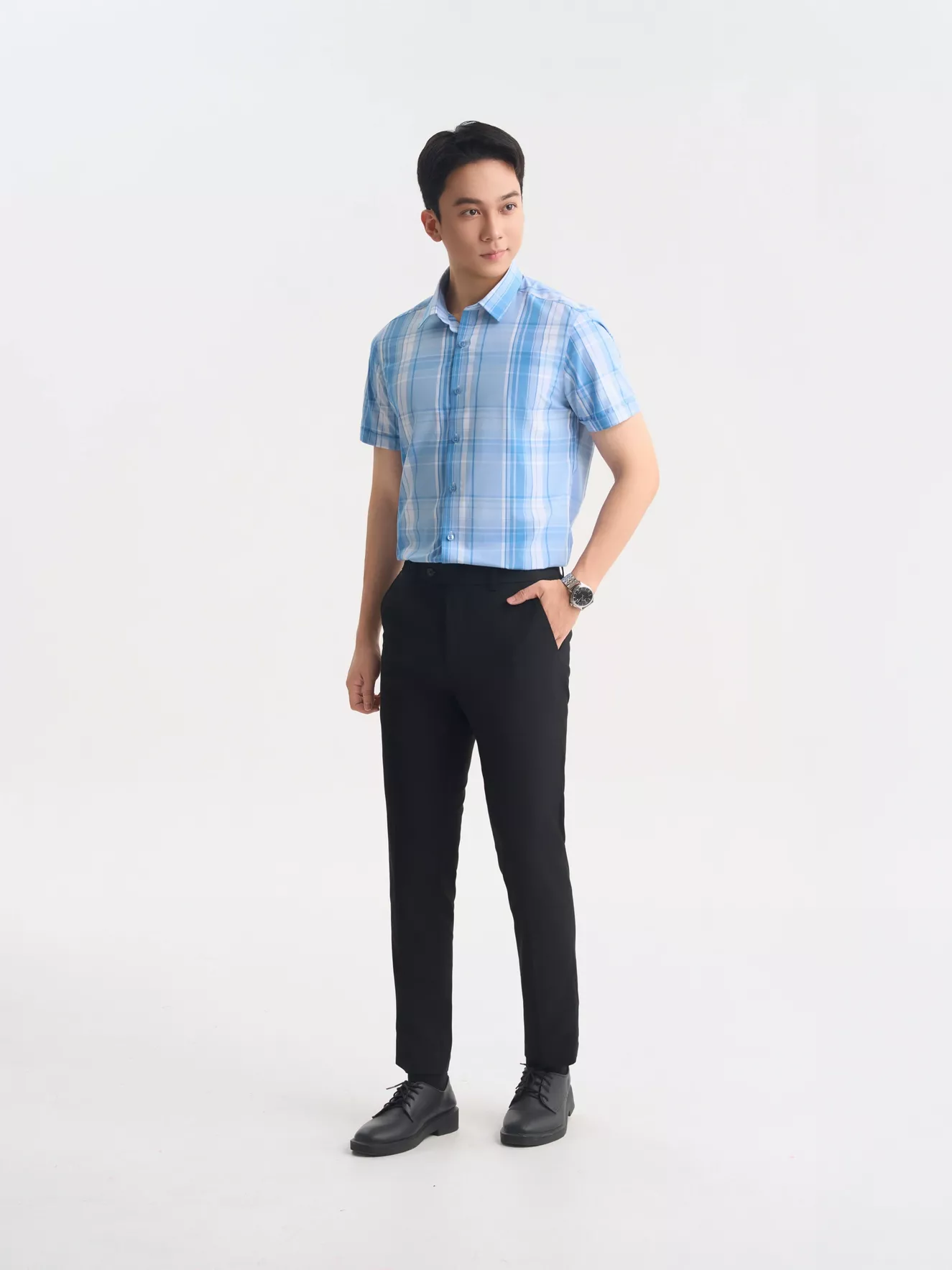 Áo Sơ Mi Nam Cộc Tay 5S Fashion Kẻ Caro Phom Slimfit ASC25015