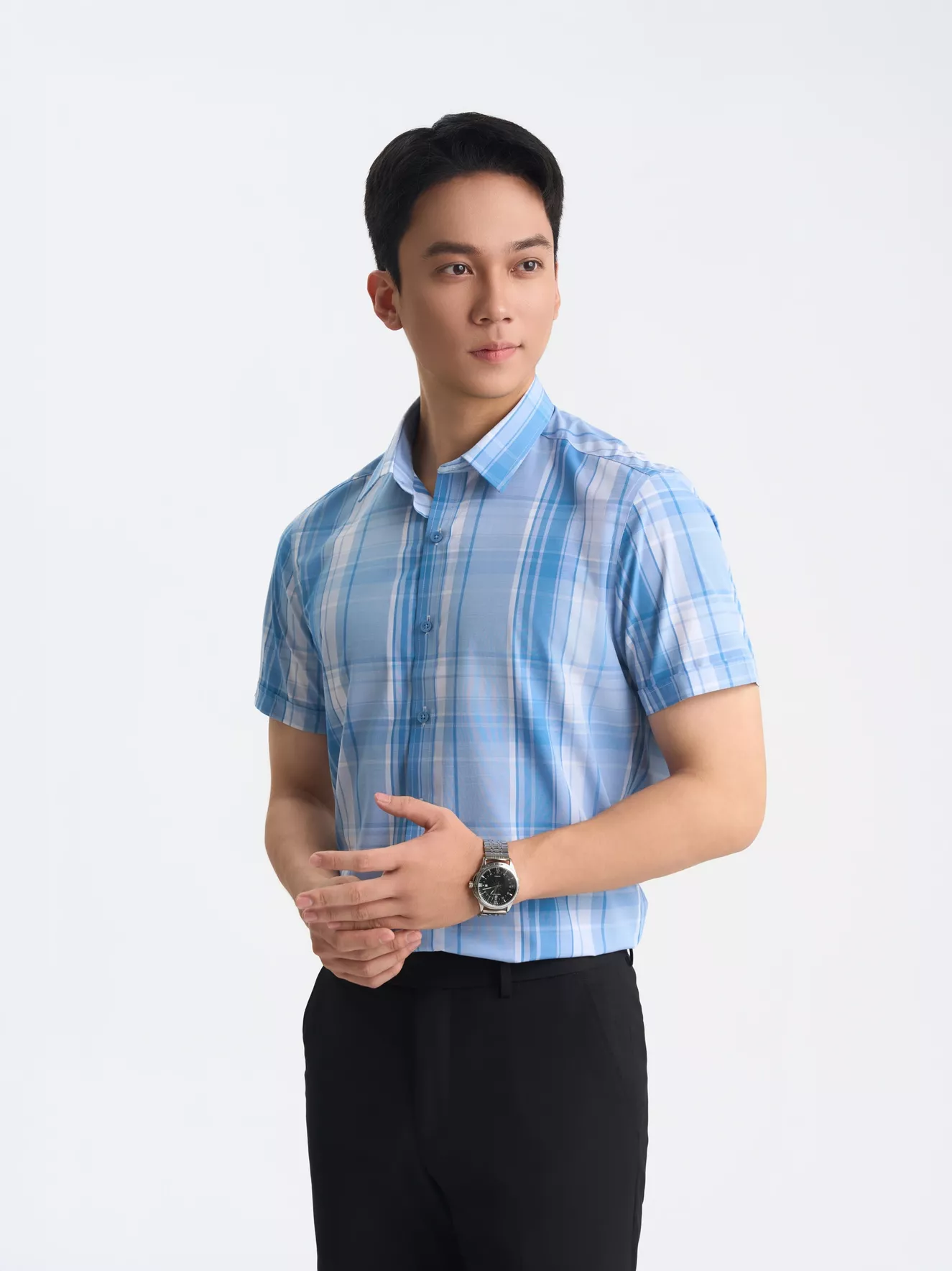 Áo Sơ Mi Nam Cộc Tay 5S Fashion Kẻ Caro Phom Slimfit ASC25015