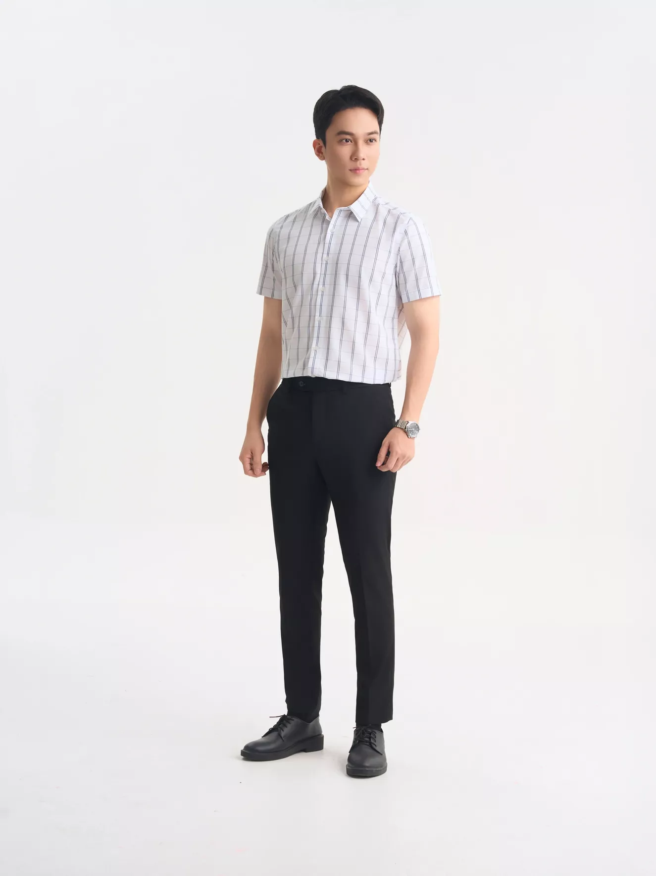 Áo Sơ Mi Nam Cộc Tay 5S Fashion Kẻ Caro Phom Slimfit ASC25058