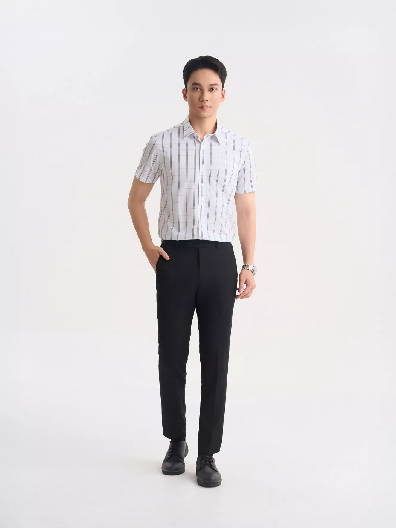 Áo Sơ Mi Nam Cộc Tay 5S Fashion Kẻ Caro Phom Slimfit ASC25058