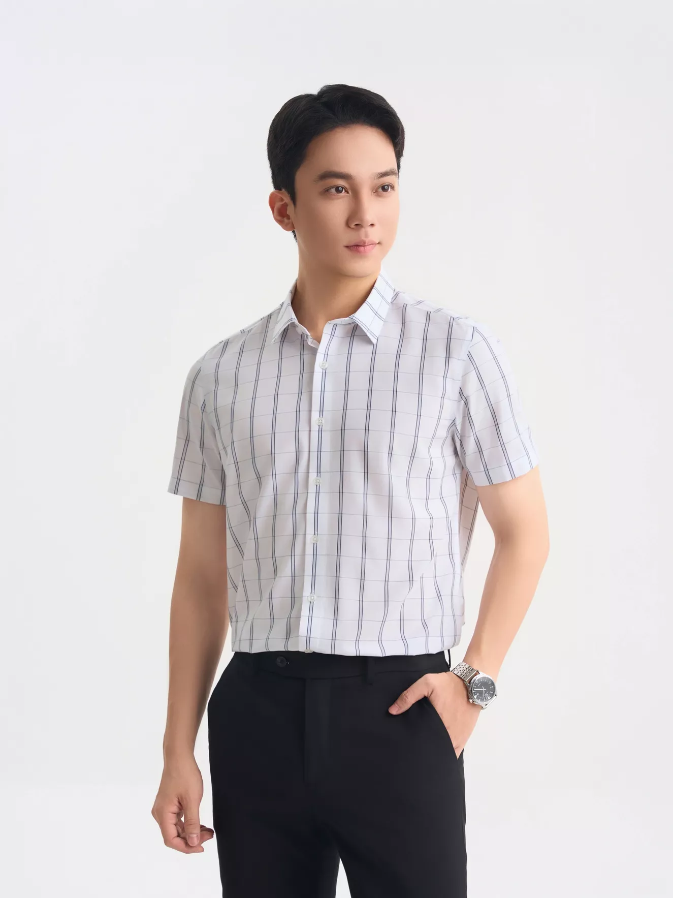 Áo Sơ Mi Nam Cộc Tay 5S Fashion Kẻ Caro Phom Slimfit ASC25058