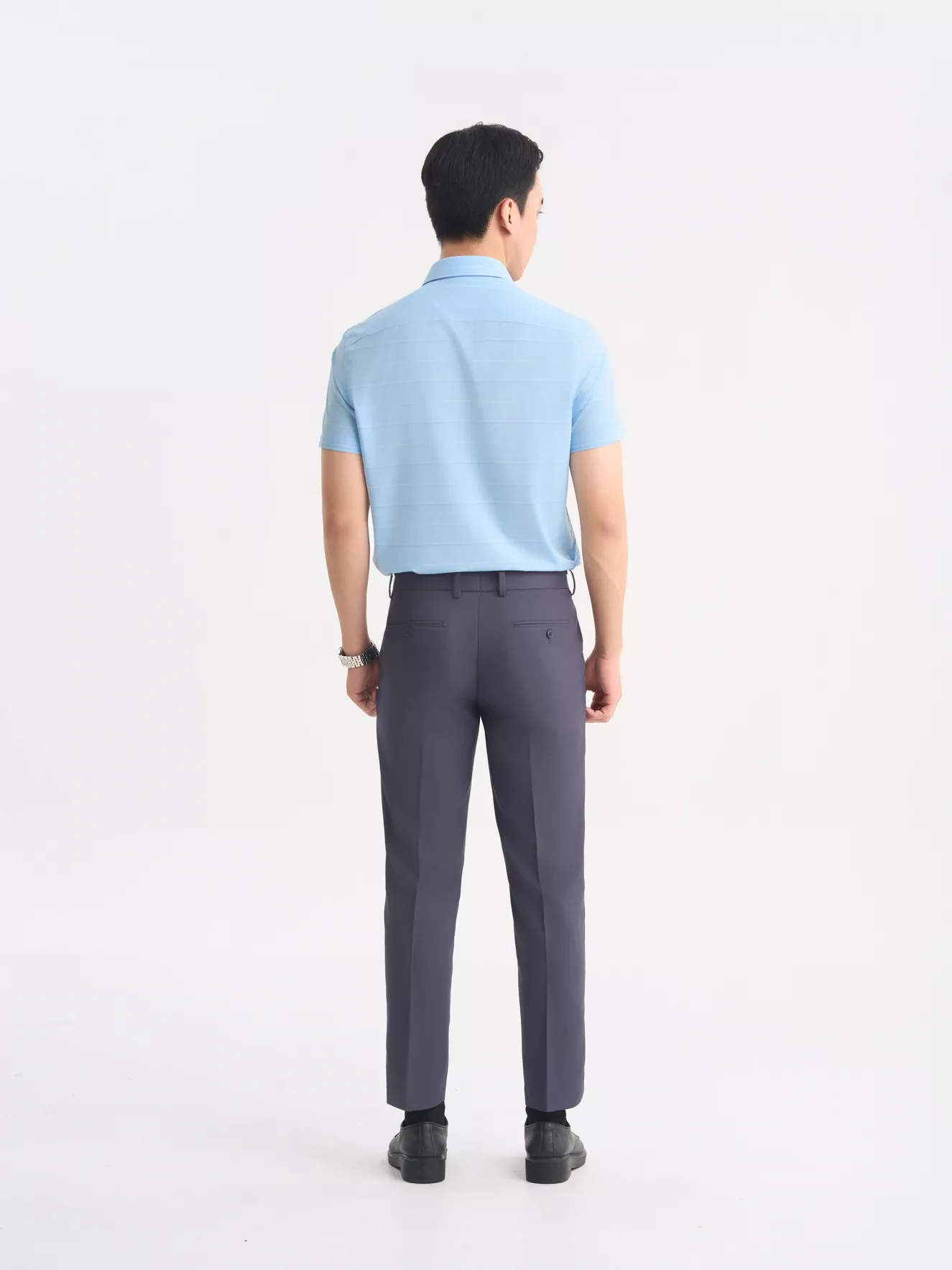 Áo Sơ Mi Nam Ngắn Tay 5S Fashion Dệt Kẻ Ngang Slimfit ASC25061