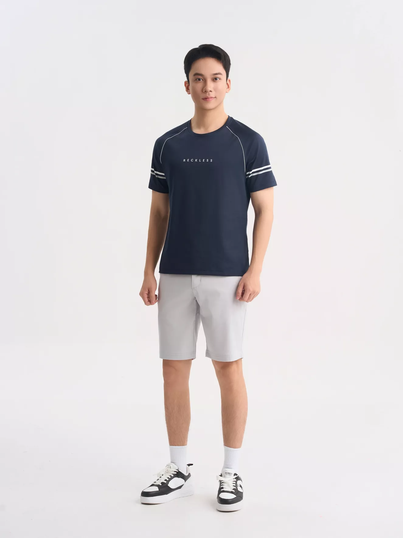 Áo Thun Nam Ngắn Tay 5S Fashion Tay Raglan Phối Kẻ ATS25009