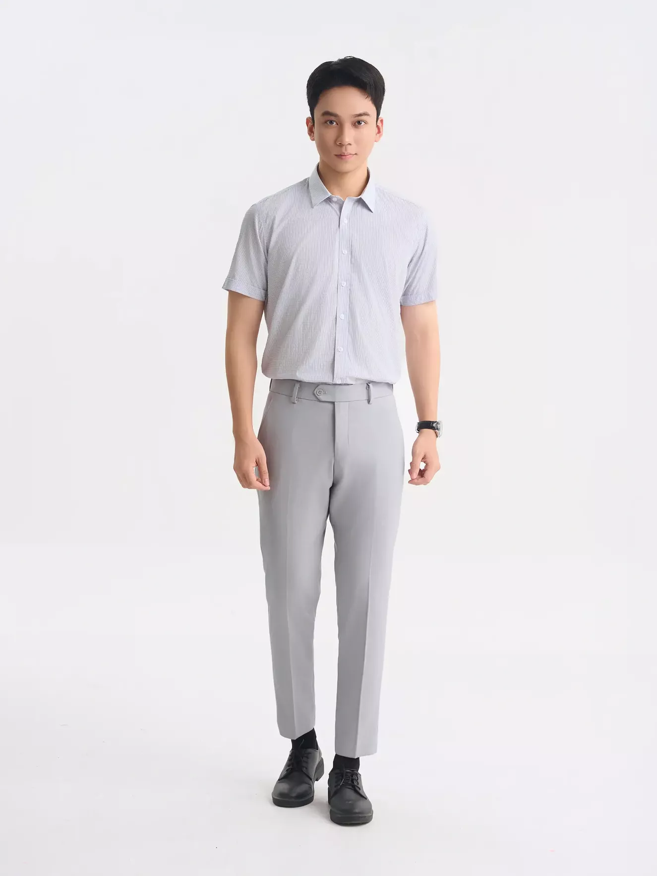 Áo Sơ Mi Nam Ngắn Tay 5S Fashion Casual Kẻ Sọc ASC25010