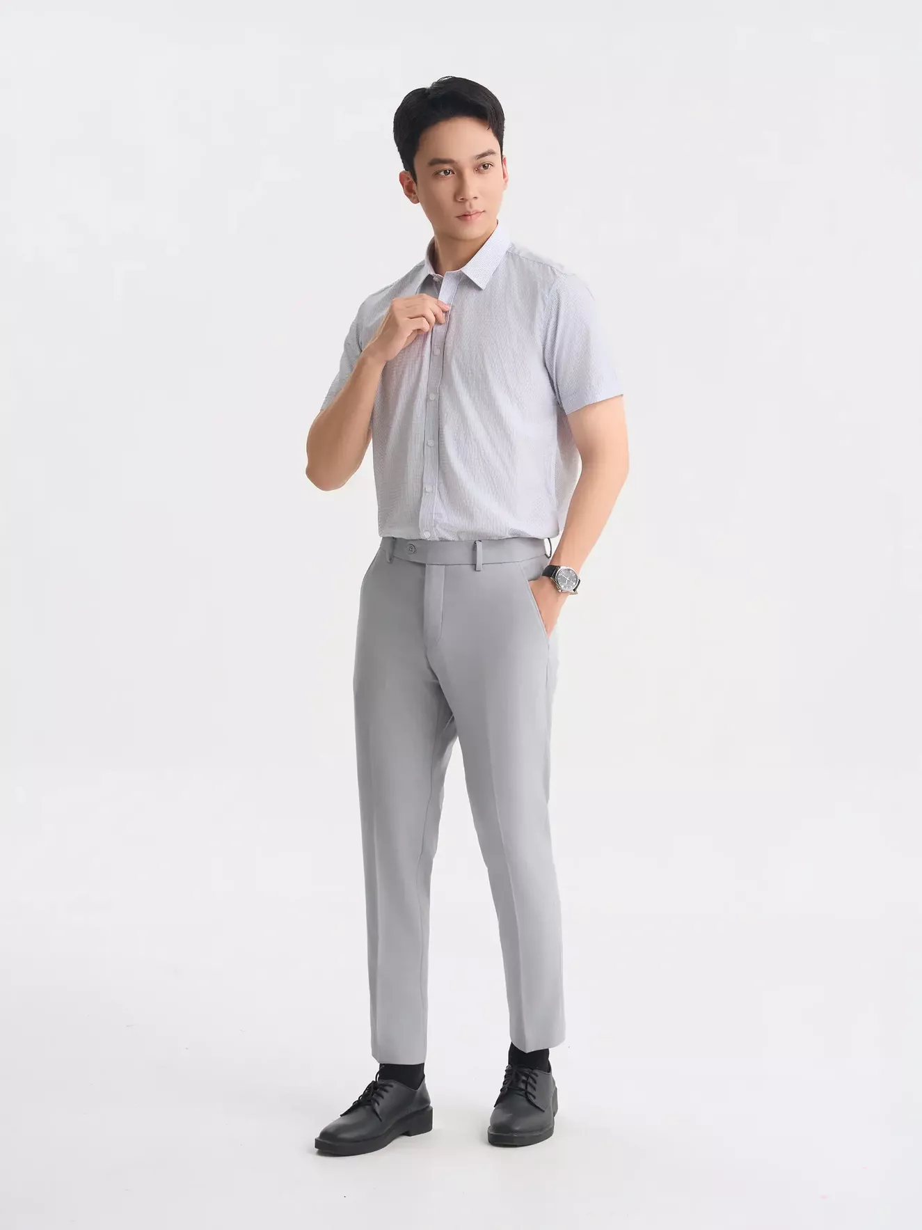 Áo Sơ Mi Nam Ngắn Tay 5S Fashion Casual Kẻ Sọc ASC25010