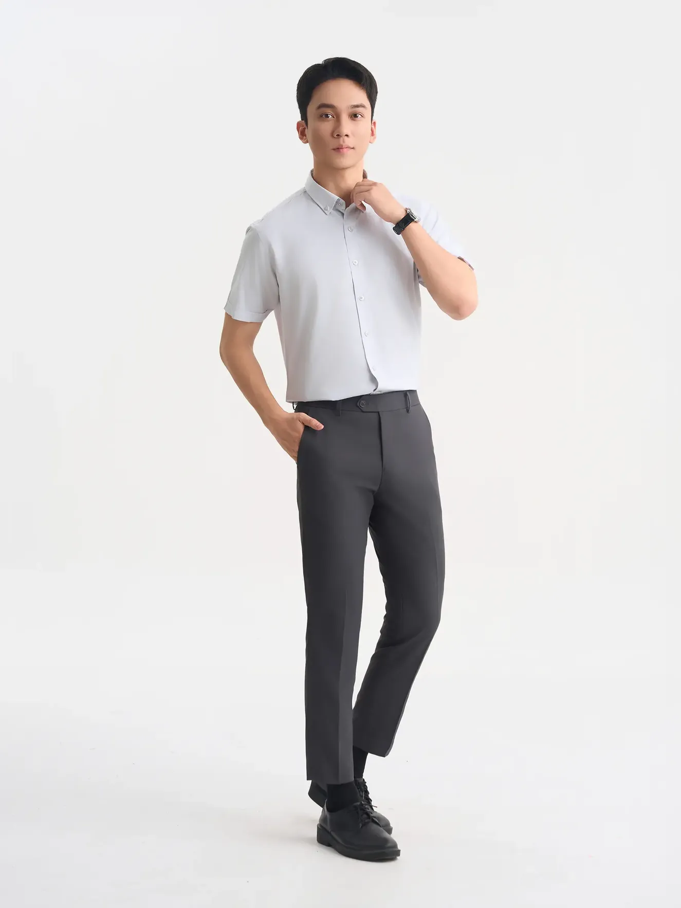 Áo Sơ Mi Nam Ngắn Tay 5S Fashion Casual Kẻ Sọc ASC25027
