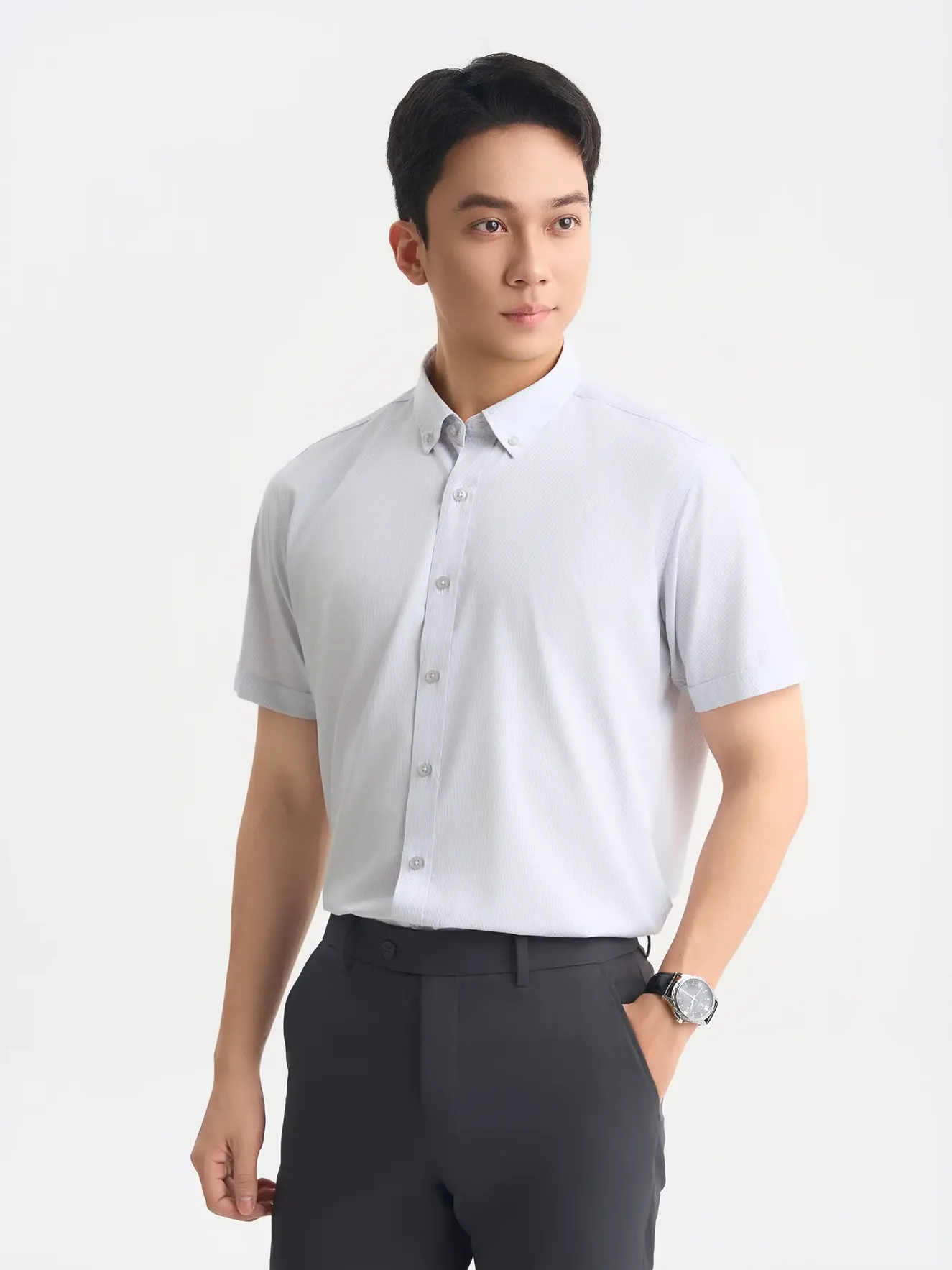 Áo Sơ Mi Nam Ngắn Tay 5S Fashion Casual Kẻ Sọc ASC25027