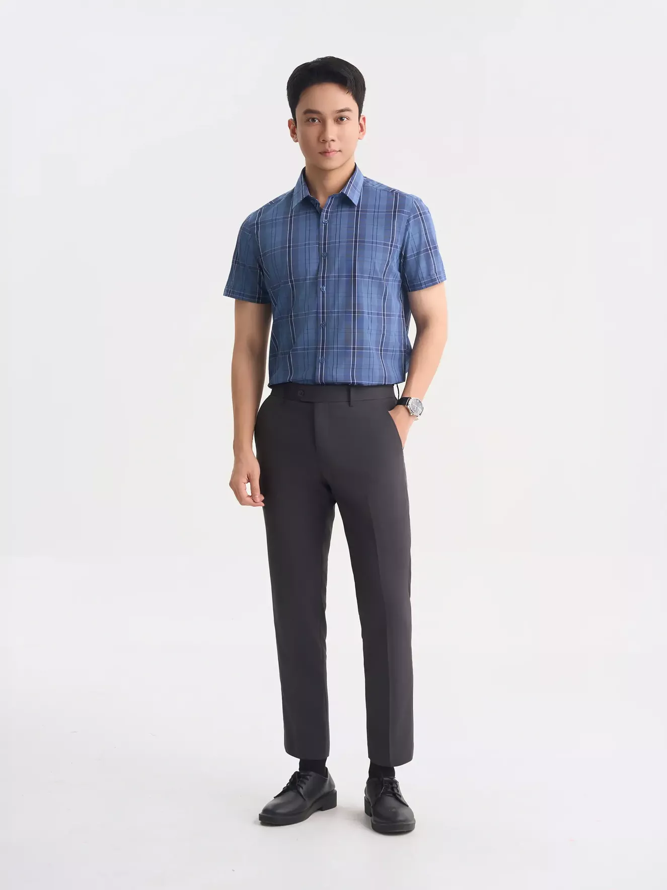 Áo Sơ Mi Nam Cộc Tay 5S Fashion Kẻ Caro Phom Slimfit ASC25050