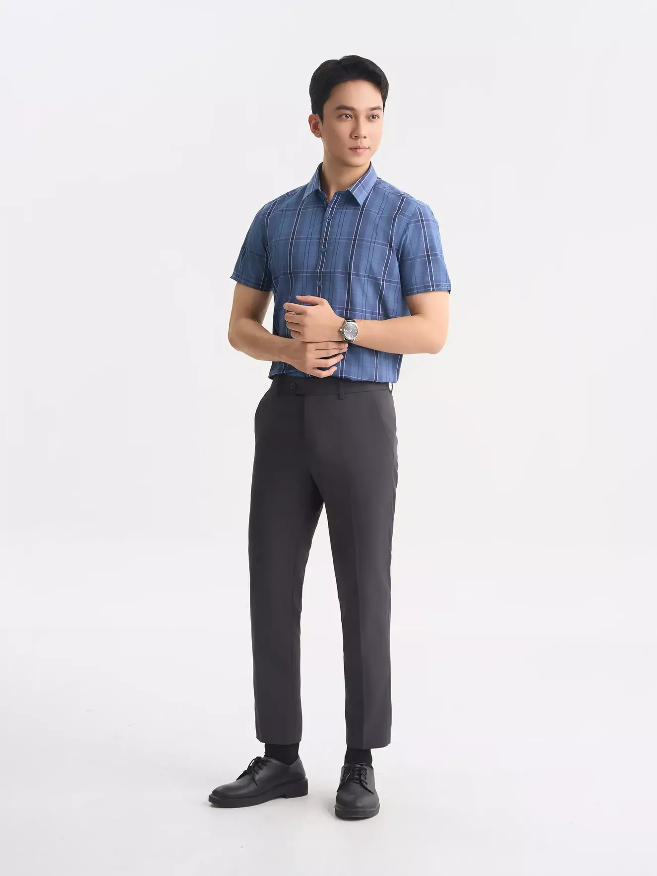 Áo Sơ Mi Nam Cộc Tay 5S Fashion Kẻ Caro Phom Slimfit ASC25050