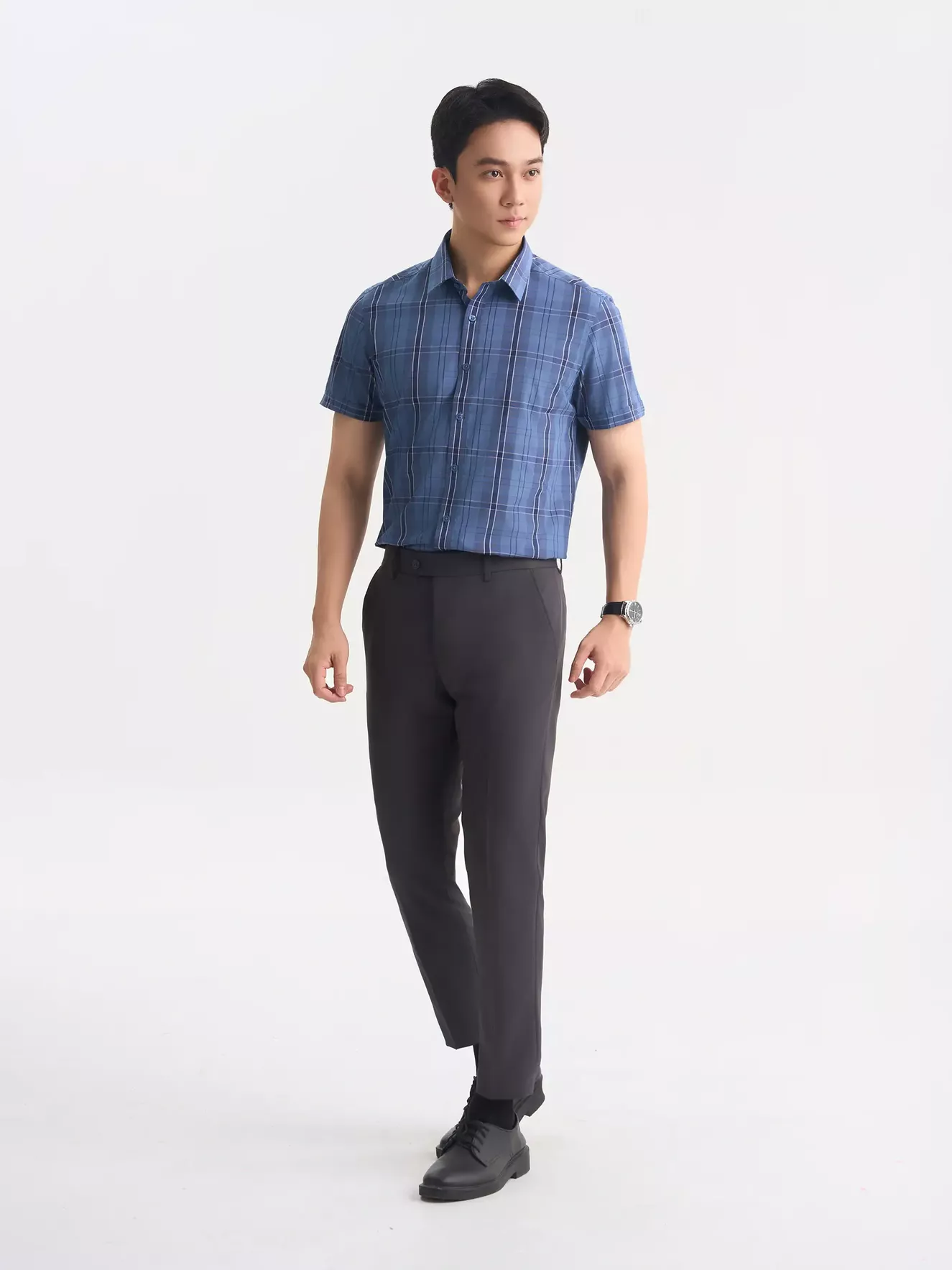 Áo Sơ Mi Nam Cộc Tay 5S Fashion Kẻ Caro Phom Slimfit ASC25050