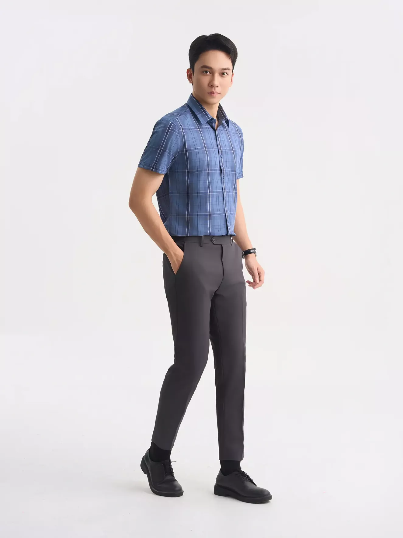 Áo Sơ Mi Nam Cộc Tay 5S Fashion Kẻ Caro Phom Slimfit ASC25050