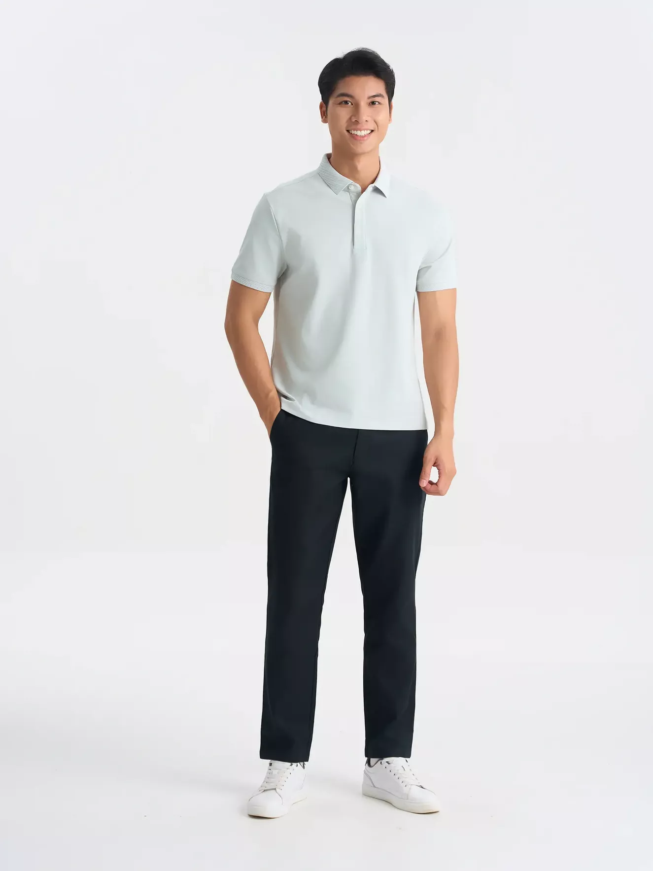 Áo Polo Nam 5S Fashion Trơn Bo Dệt Jacquard Slimfit APC25062