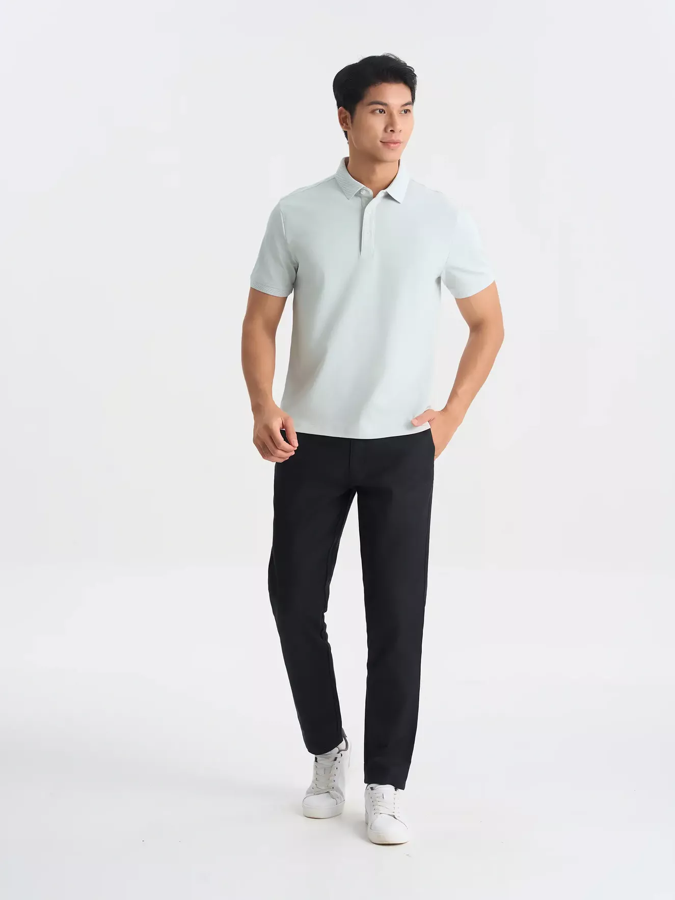 Áo Polo Nam 5S Fashion Trơn Bo Dệt Jacquard Slimfit APC25062