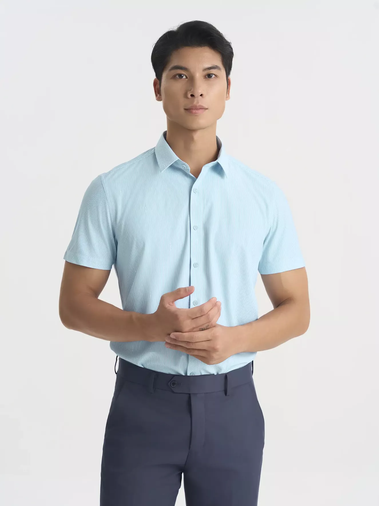 Áo Sơ Mi Nam Ngắn Tay 5S Fashion Kẻ Sọc Slimfit ASC25003