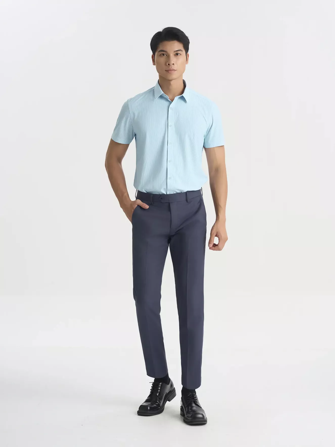 Áo Sơ Mi Nam Ngắn Tay 5S Fashion Kẻ Sọc Slimfit ASC25003